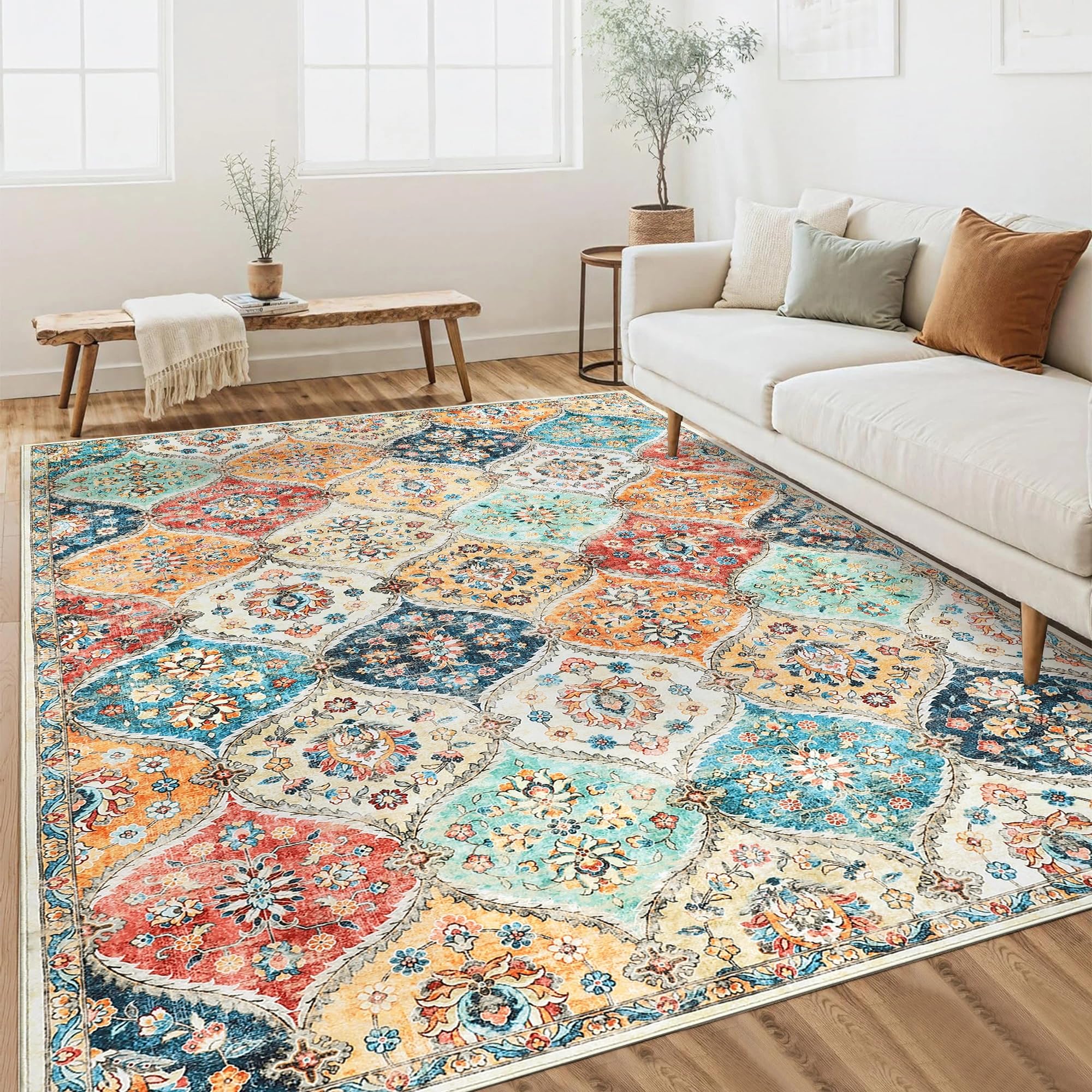 Grand tapis vintage orange d'intérieur 200x290 cm au tissage raffiné