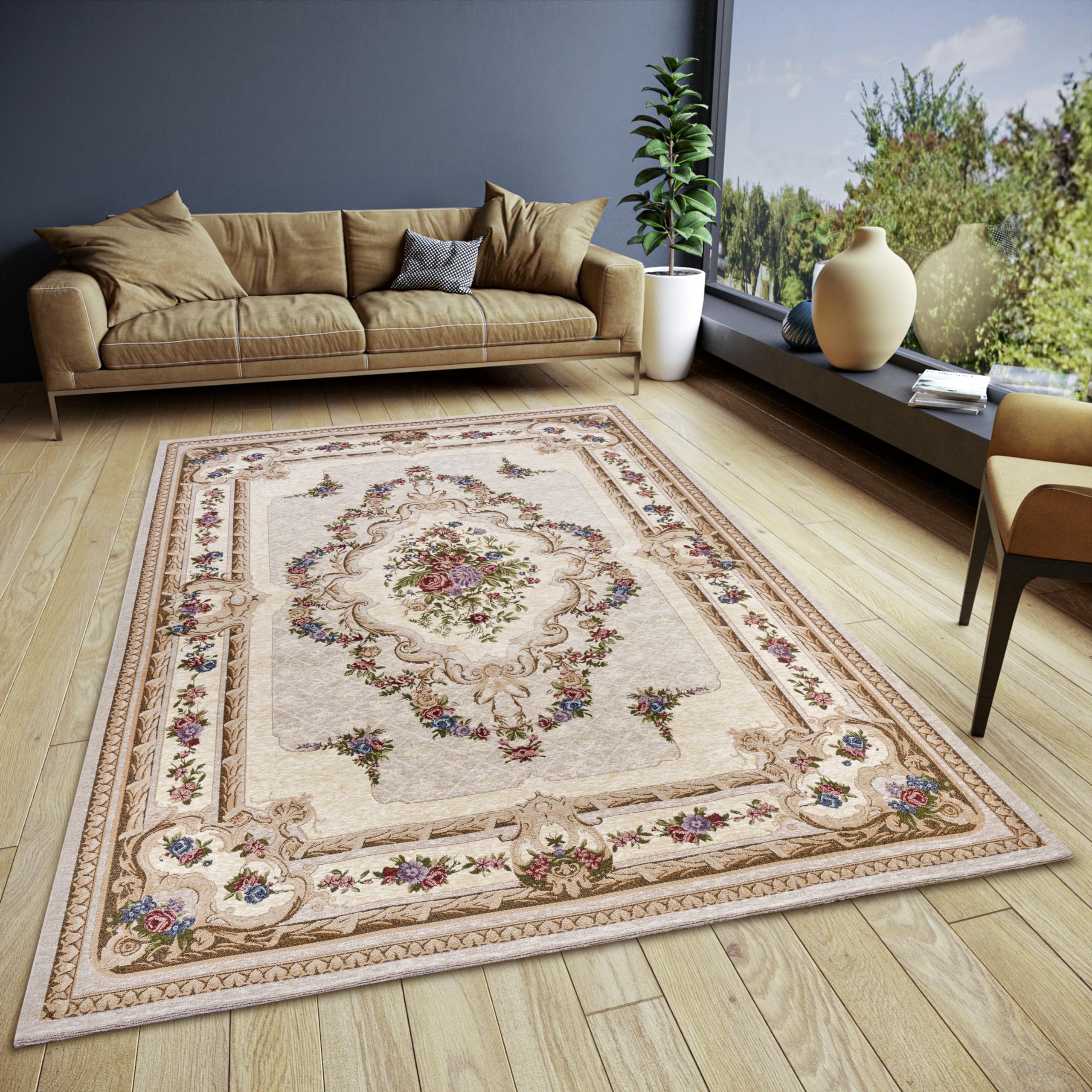 Hanse Home Hafsa Design Tapis Oriental tissé à Plat Motif Fleurs orientales, Dessous antidérapant, tissé de qualité supérieure, pour Salon, Chambre à Coucher, Salle à Manger, Couloir, crème,
