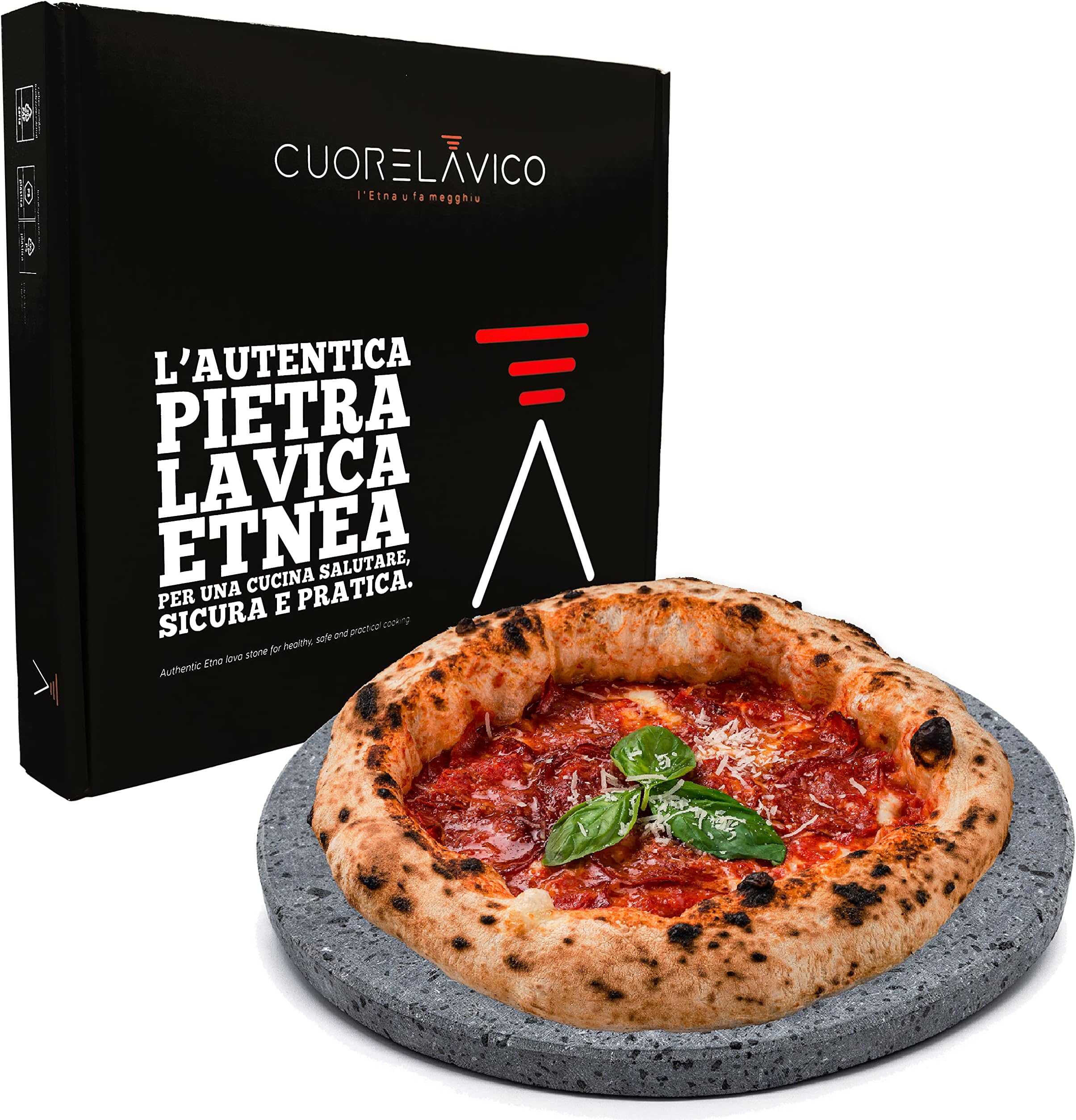Plaque à Pizza En Pierre De Lave Etna - 39x35x2cm + Pelle - Pour Four Et Barbecue - Fabriqué En Italie
