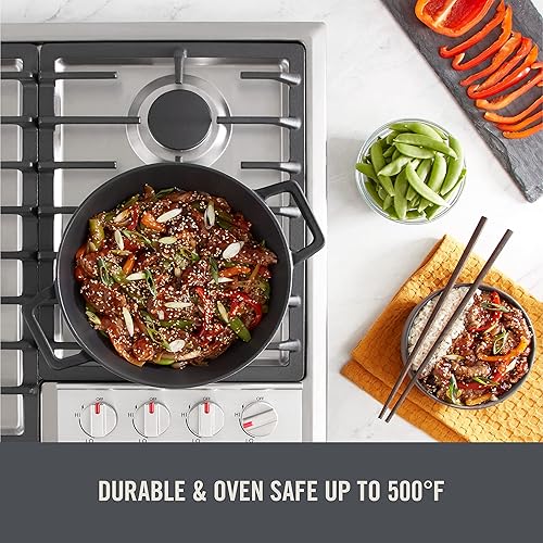 Miniatura 7 de Zakarian By Dash Wok de hierro fundido de 14 pulgadas para salteado de calidad de restaurante, mariscos, freír y cocinar al vapor, color negro