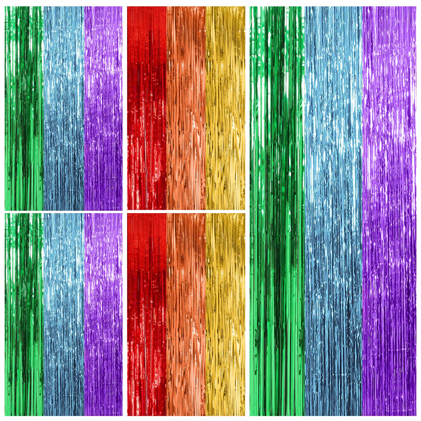 5 Pack Rainbow Backdrop Party Decorations Tinsel Curtain Party Streamer Foil Fringe Birthday Decorations Photo Booth Colorful Theme First Day of School Engagement Baby Shower Decor