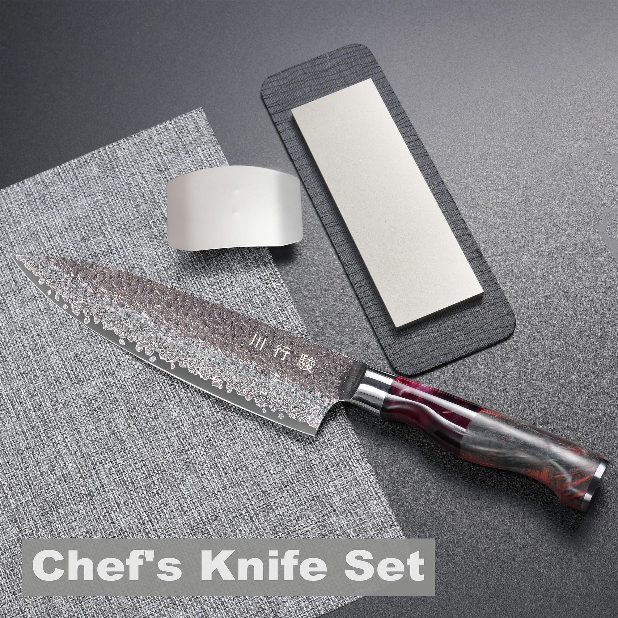Japanese Chef Knife,8 Inch Chefs Knife Damacus with VG10 Steel Core,Professional Black Forged Kitchen Knives with Ergonomic Handle,Sharpening Stone & Luxury Gift Box, Cooking Gifts for Men Women — Amazon image 6