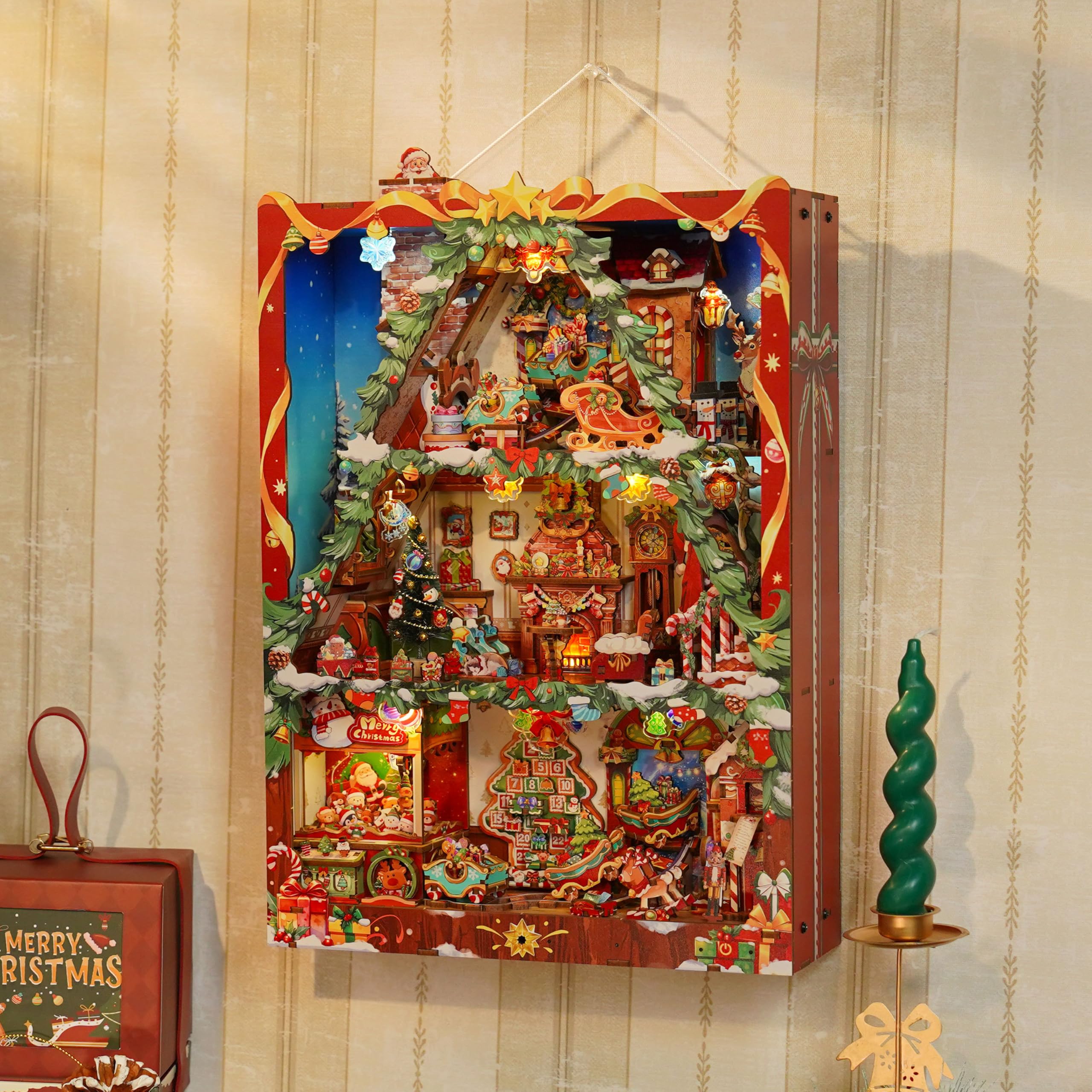 Tonecheer Set di cornici per puzzle 3D, Book Nook fai da te, in legno, casa in miniatura, diorama con LED e copertura antipolvere, decorazione da parete per appassionati di bricolage (casa dell'albero