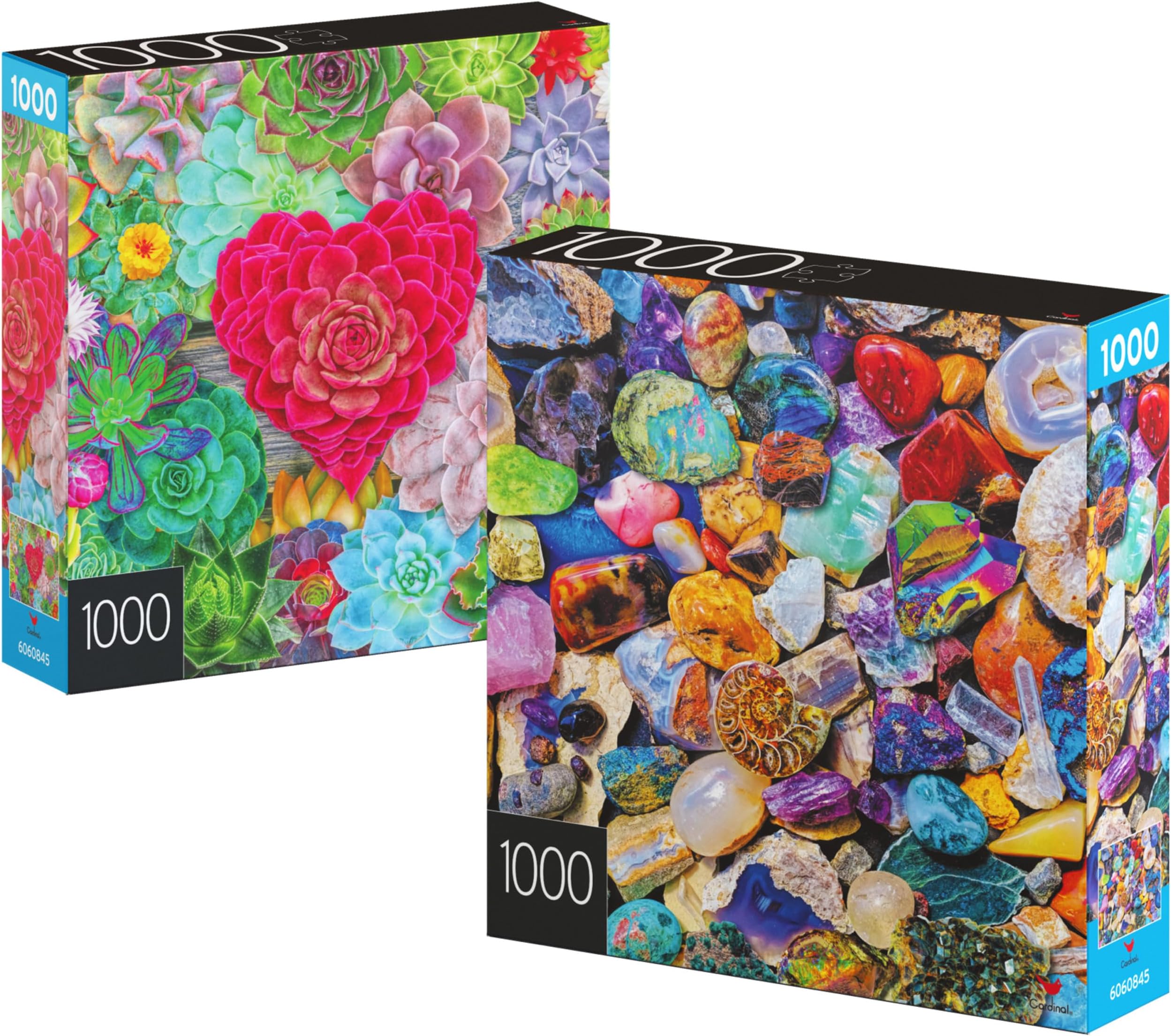 2-Pack of 1000-Piece Jigsaw Puzzles, Succulents & Rocks and Minerals | Puzzles for Adults and Kids Ages 8+, Amazon Exclusive