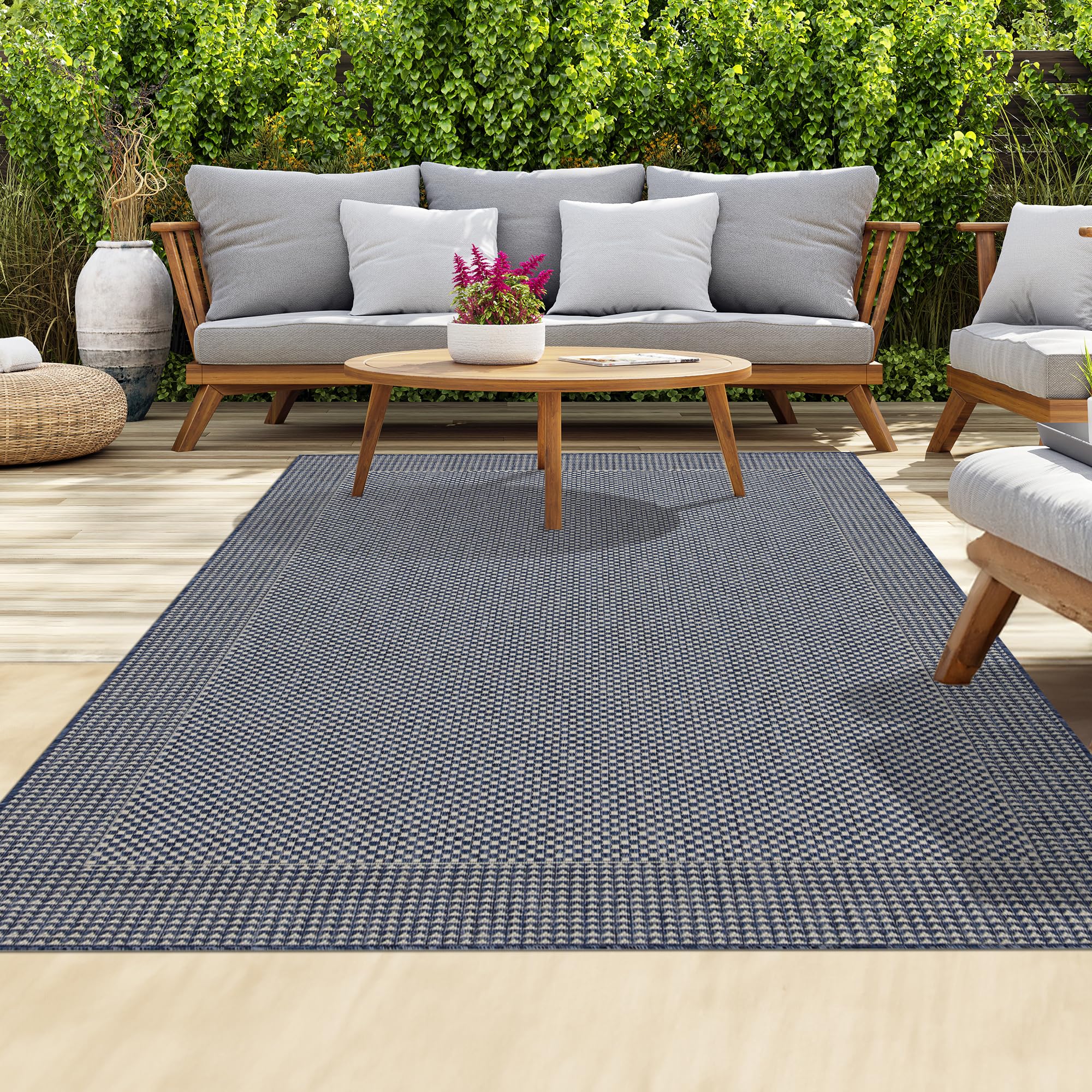 homeart Outdoor Rugs | Easy-Cleaning Indoor & Outdoor Area Rugs for Porch, Deck, Balcony, Garden, Picnic, Kitchen, Hallway | UV & Weather-Resistant Large Patio Rug Mats D.Blue Cream, 180 x 270 cm — image 1