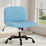 Shintenchi Criss Cross Chair,Cross Legged Office Seat with Wheels Armless Swivel Vanity Chair,Height Adjustable Wide Computer Task Seating for Home Office,White
