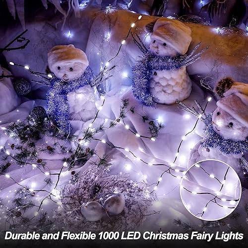 Miniatura 7 de Eueasy Luces de Navidad para exteriores, 1000 luces LED de 344 pies, enchufables, impermeables, con control remoto, 8 modos con temporizador para