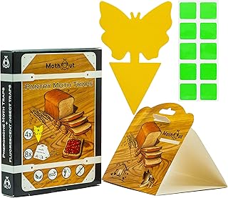 MothOut 8 Pheromone Pantry Moth Traps, Food Moth Killer + 4 Yellow Sticky Fly Traps for Plants and Kitchen Protection + 10 Glowing Lures, Indian Meal Moth Trap, Safe Premium Home Anti Moth Treatment