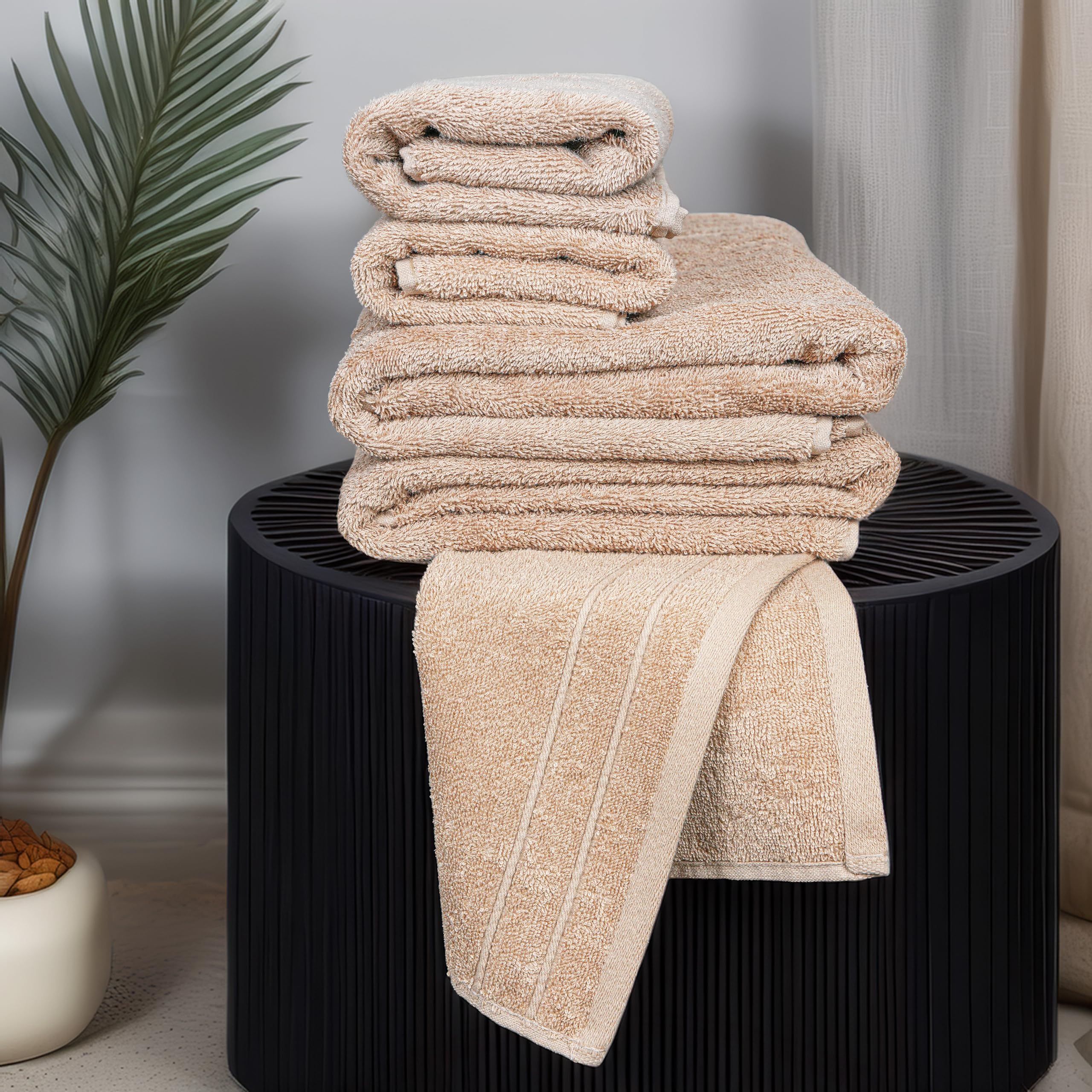 Tens Towels Pack of 8 Towels Set, 2 Extra Large Bath, 2 Hand, 4 Washcloths, 100% Cotton, Lighter Weight, Quicker to Dry, Super Absorbent, Perfect for Bathroom, Beige