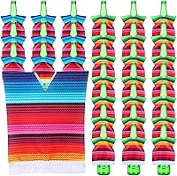 Vista 1 de Zubebe 30 piezas de poncho de cerveza mini serapes para Cinco de Mayo, poncho mexicano de sarapes surtidos, cubierta de bebida para botellas