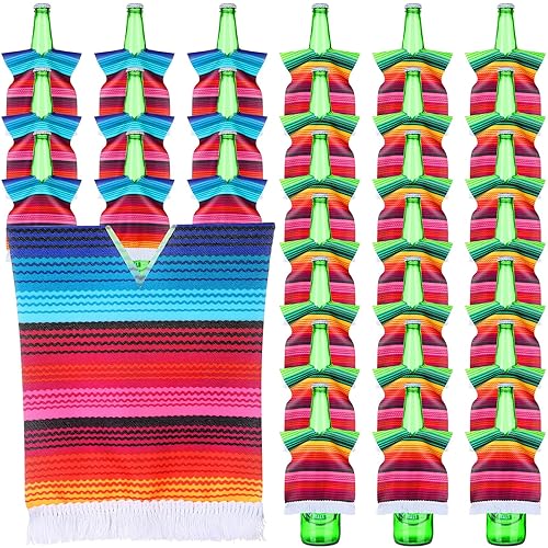Zubebe 30 Pieces Beer Poncho Mini Serapes for Cinco De
