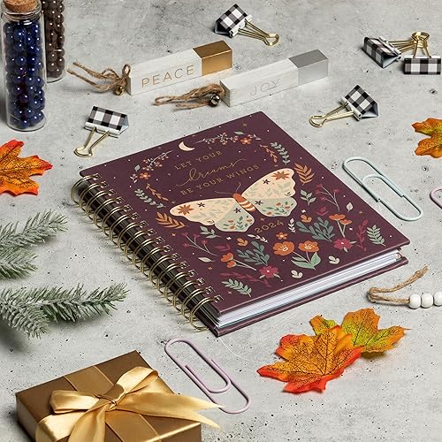 Miniatura 2 de Eccolo - Agenda con espiral 2024, diseño de mariposa, vistas semanales y mensuales, 12 meses, hojas de calcomanías, gráficos inspiradores y citas