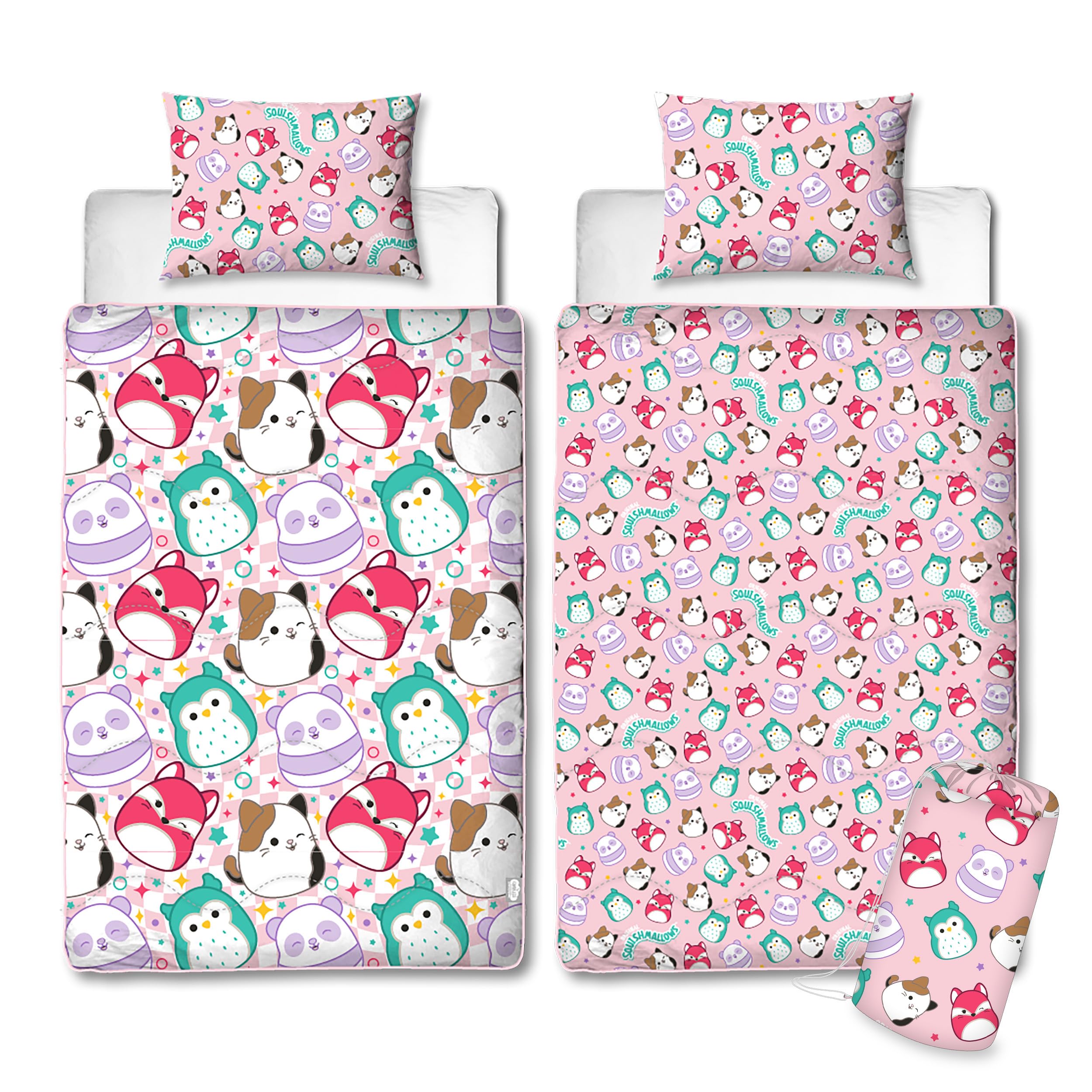 Squishmallows Official Single Bed Coverless Duvet Bedding | Reversible Coverless Quilt & Pillowcase | Washable Duvet | Perfect For Travelling & Sleepovers | Single 10.5 tog