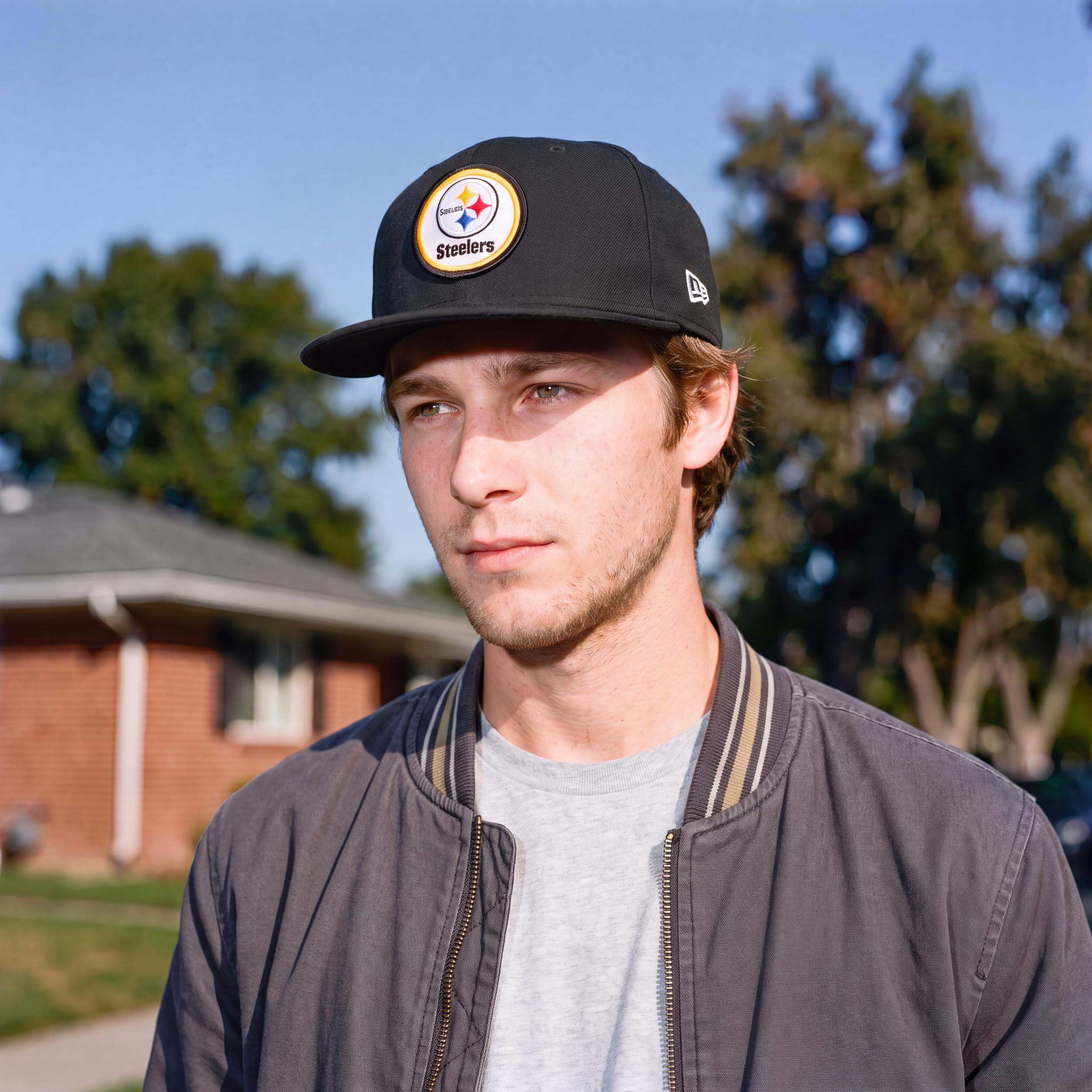 New Era 59Fifty Round Logo Steelers Cap Basecap Baseballcap Flat Brim Fitted Herren - mit Schirm Herbst-Winter Winter