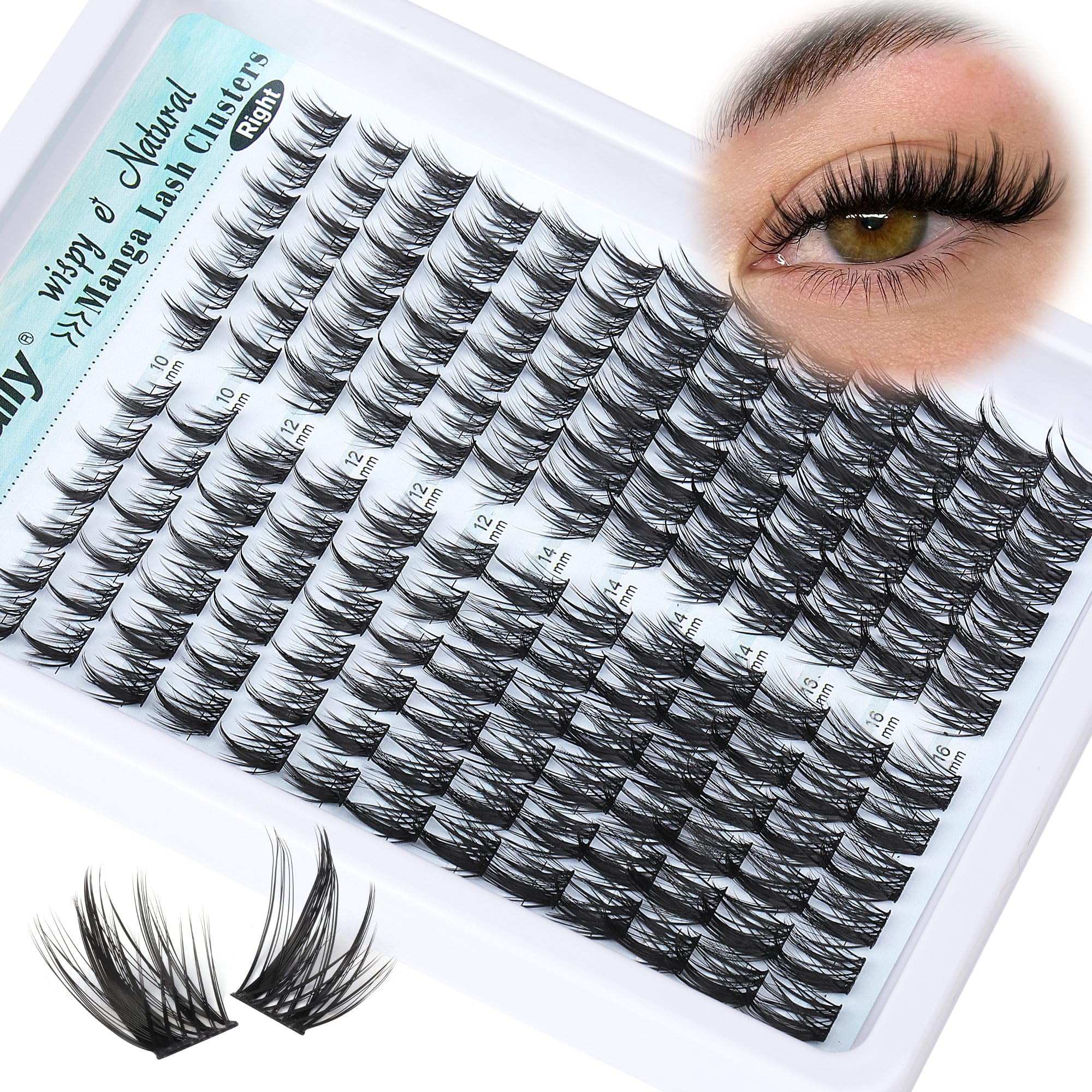 Wispy Lash Clusters Natural DIY Lash Extension Manga Spiky Cluster Eyelash Extension CD-curly Eyelash Clusters 10-16MM Individual Lashes Cat Eye Look by Newcally