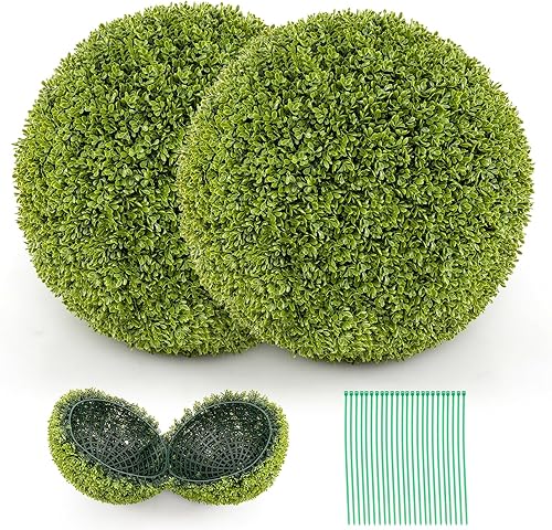Miniatura 8 de GOFLAME 2 bolas artificiales de boj de 19 pulgadas, bolas de boj decorativas, protección solar, para interiores y exteriores, decoración verde