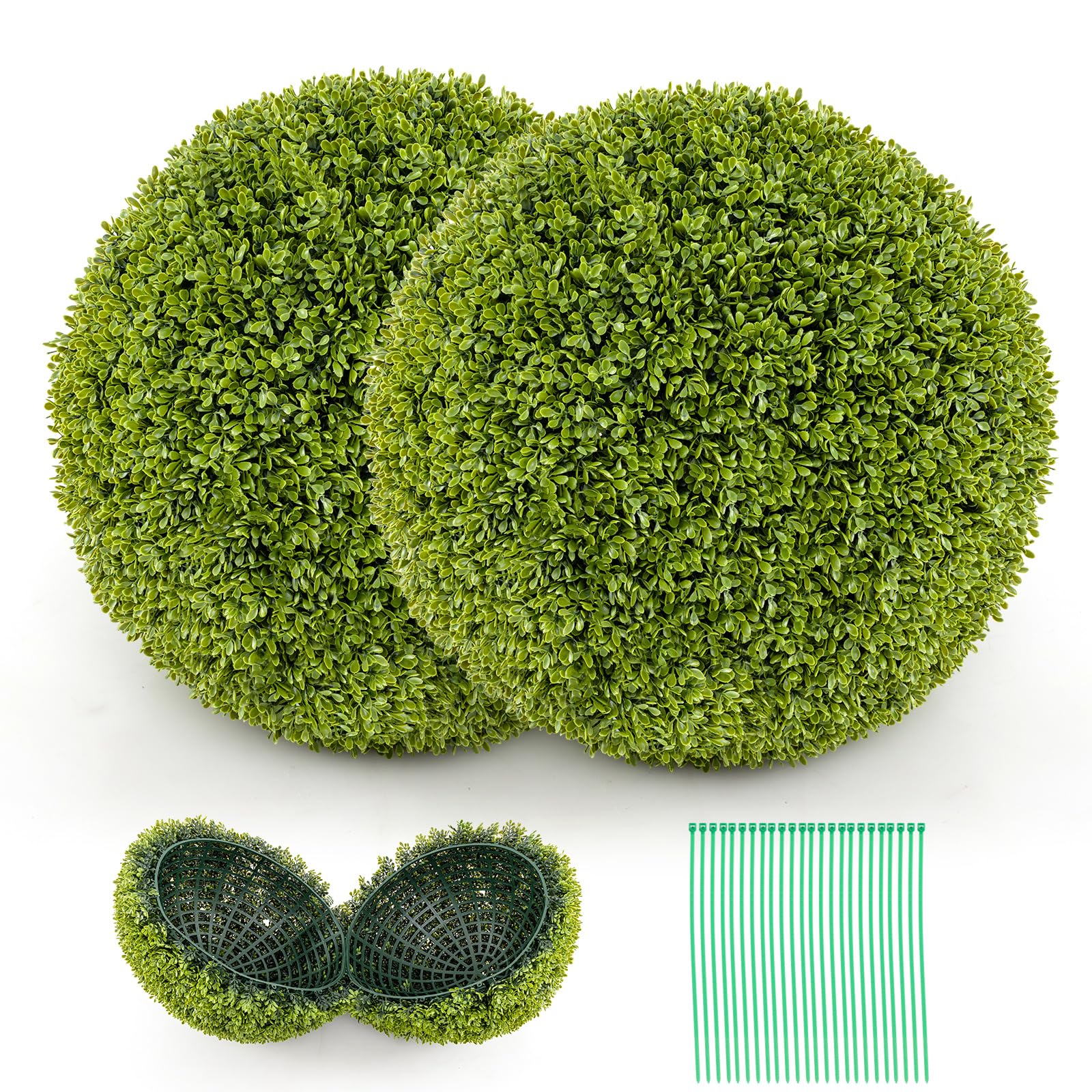 COSTWAY Juego de 2 Bolas de Topiario Artificial de Boj, Bolas de Plantas Falsas para Interior y Exterior, Bolas Topiarias Protectoras contra el Sol, Decoración para Jardín, Hogar y Bodas (50cm)