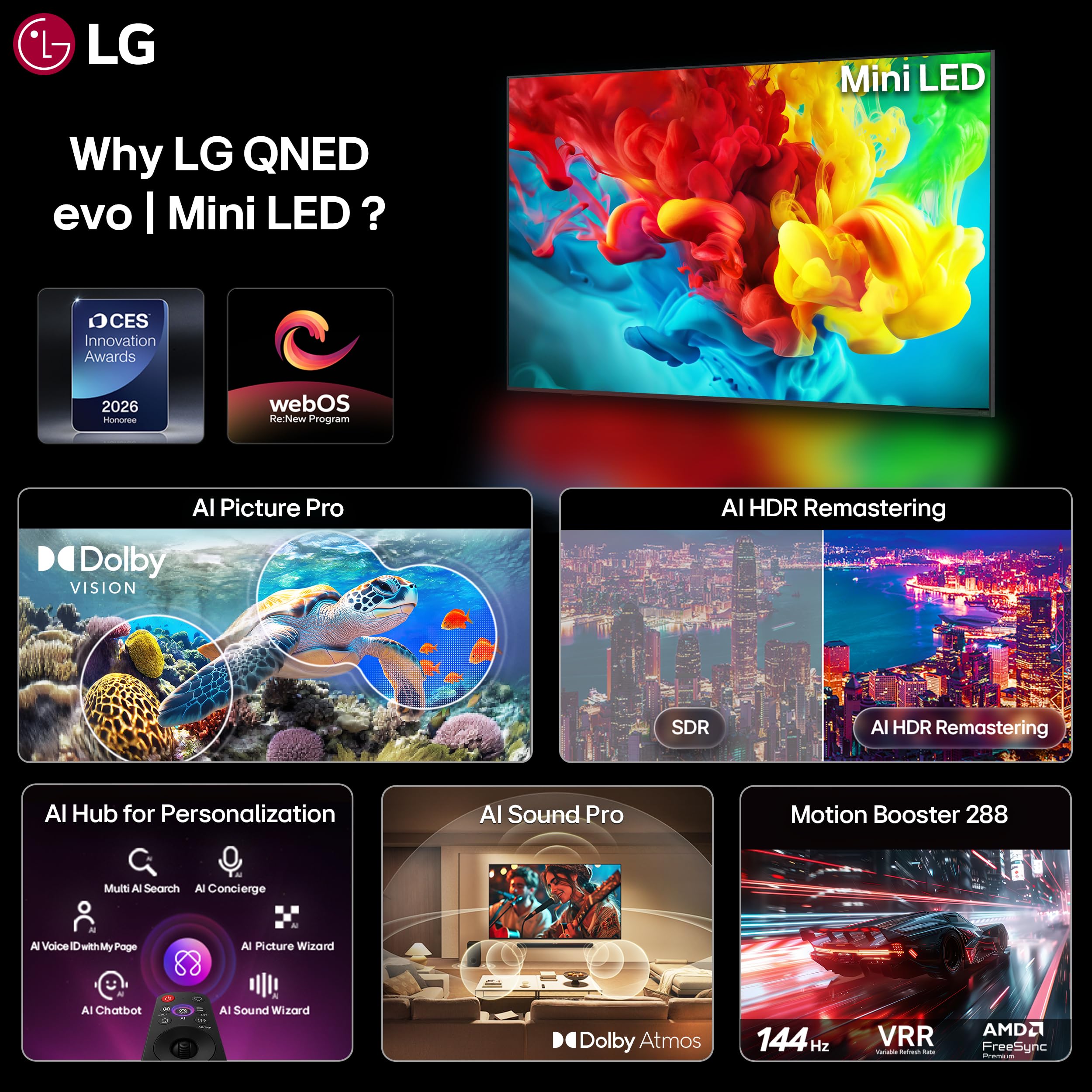 LG 164 cms (65 inches) Mini LED 4K Ultra HD (3840 x 2160) Smart webOS QNED evo Mini LED TV 65QNED82BLA 2026 — Amazon image 8