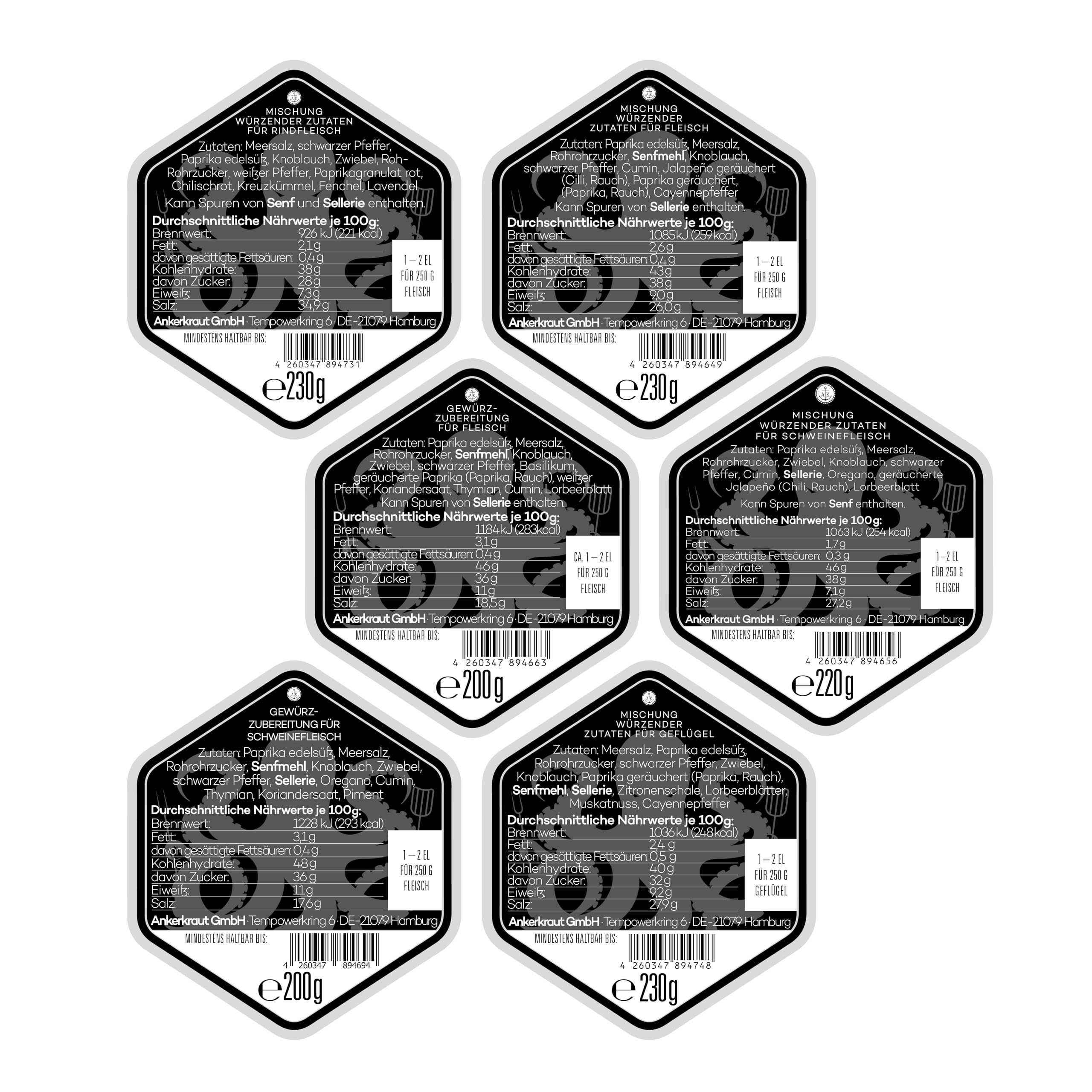 Ankerkraut BBQ Rub Set mit 6 Streuern - Grill-Gewürze mit Geschmack & Aroma