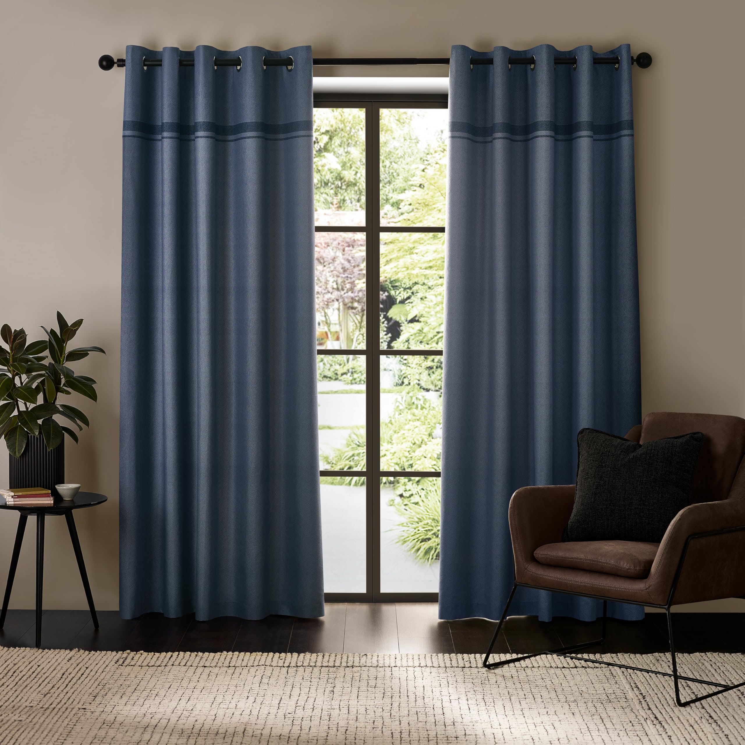 Catherine Lansfield Blue Melville 90X90 Inch Lined Eyelet Curtains Two Panels
