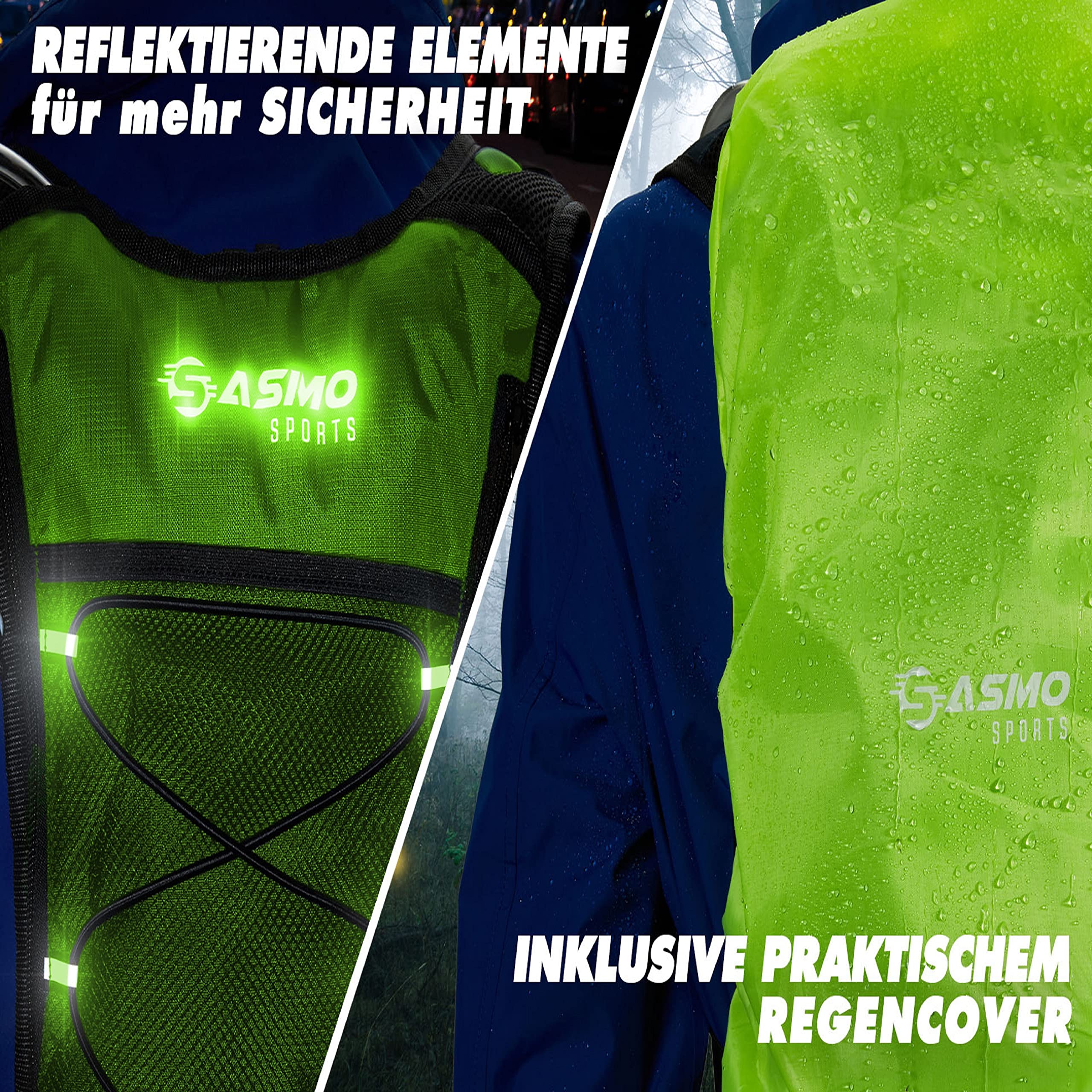 SASMO® Drinkrugzak met thermovak, ultralicht, 300 g, looprugzak met drinkzak, 2 l, BPA-vrij, met reflectoren, hardlopen, fietsen en joggen