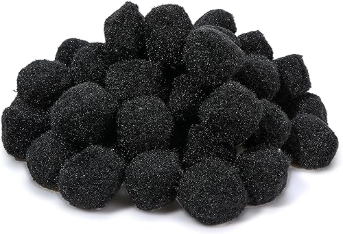 Caydo Pompones negros de 1.5 pulgadas, 50 pompones grandes para manualidades, proyectos y decoraciones