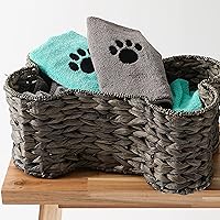 Vista 7 de Bone Dry Pet Drying Collection - Juego de toallas de microfibra bordada para mascotas, 15 x 30, color gris con huella de pata negra, S, 3 piezas