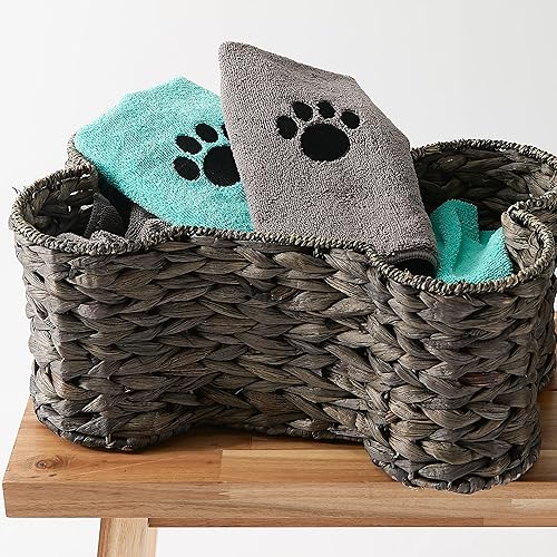 Miniatura 7 de Bone Dry Pet Drying Collection - Juego de toallas de microfibra bordada para mascotas, 15 x 30, color gris con huella de pata negra, S, 3 piezas