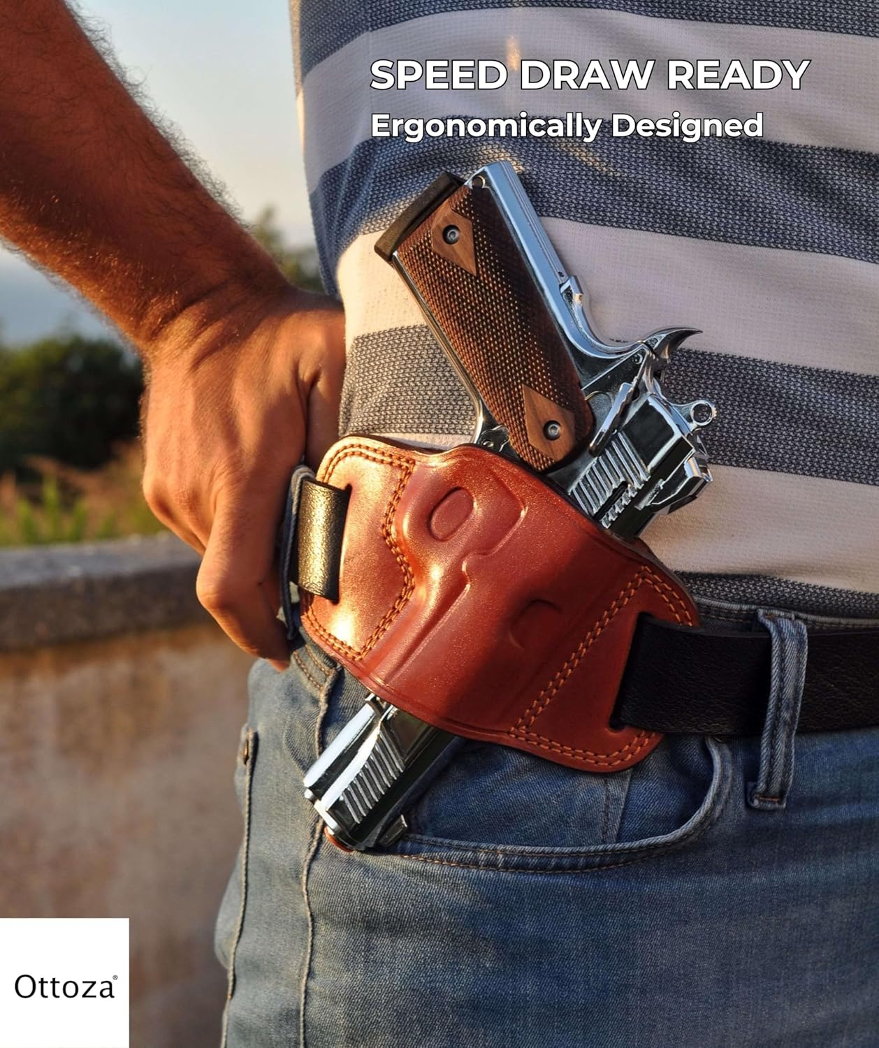 Ottoza Handmade Leather Gun Holster 1911 Holster Right Hand - OWB Holster for 1911 Gun Holster fits Most Models 1911 COLT- Kimber - Ruger and More Without Rail No:237