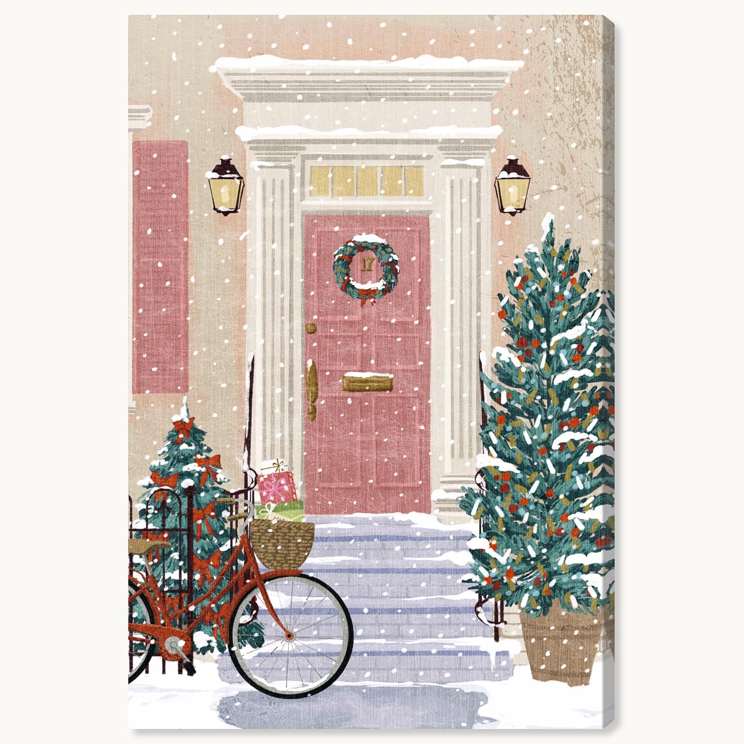 wynwood studio holiday and seasonal modern wrapped canvas art - right spot parking bike, wall art for living room, bedroom, and bathroom, 24" x 36", green and brown home decor 36l" x 24w"