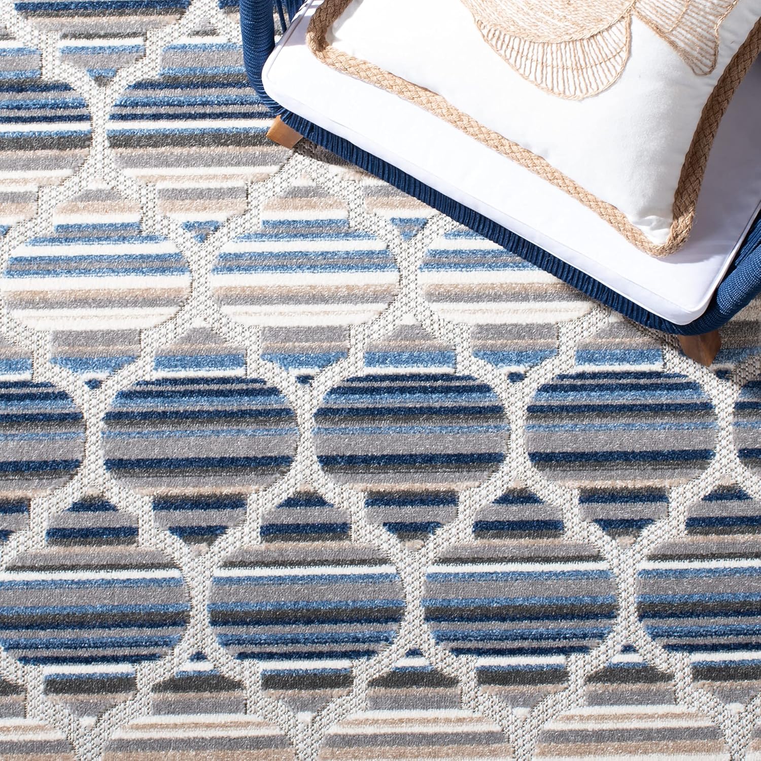 SAFAVIEH Washable Rug Outdoor Cabana Collection - 2'2" x 7' Runner, Blue & Grey, Non-Shedding & Easy to Clean, Ideal for Patio, Backyard, Mudroom (CBN333M)
