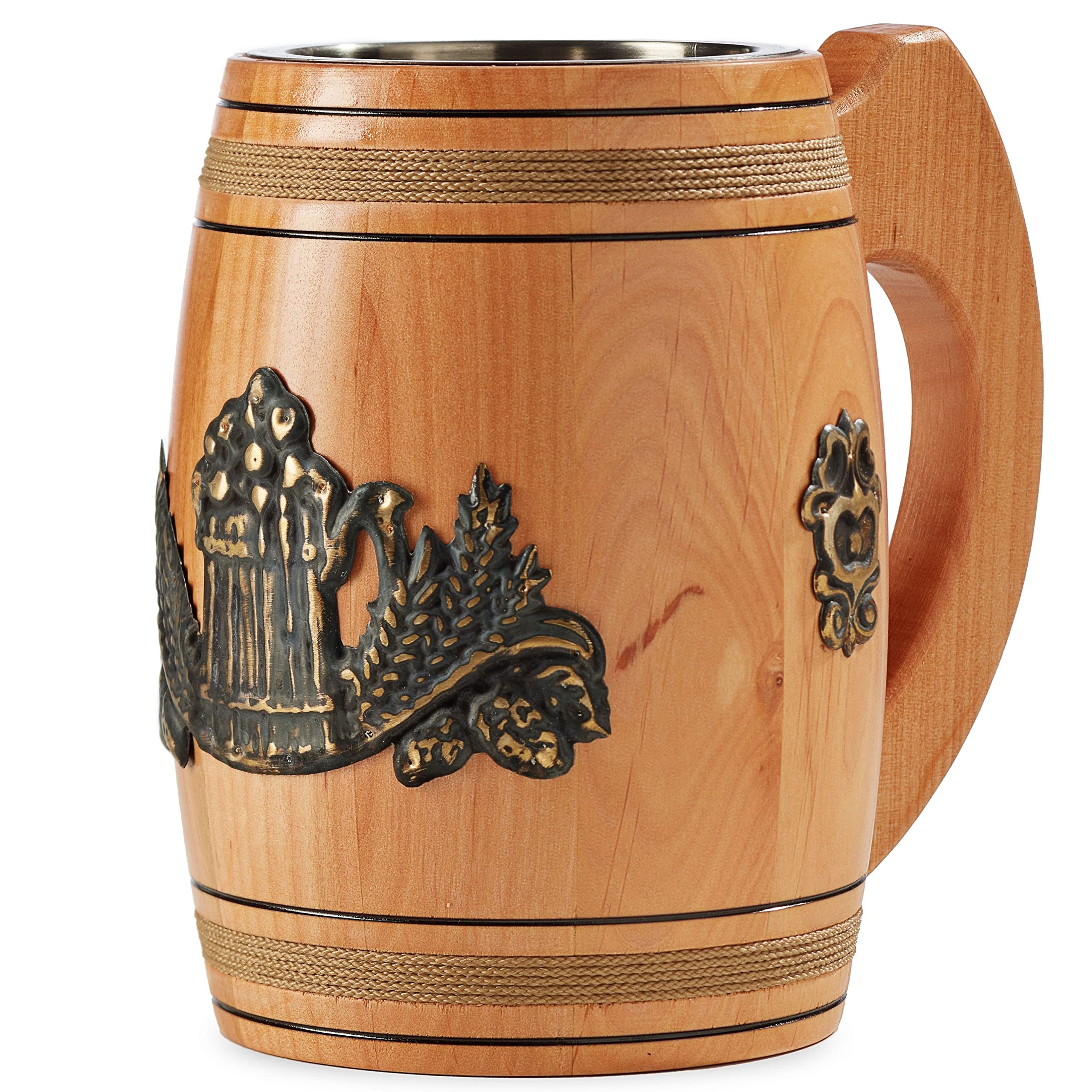 NOVECRAFTO Tasse à bière en bois, capacité de 0,5 l, style rustique, médiéval, anti-fuite, réutilisable, cadeau pour lui, tasse viking fabriquée à la main, chêne véritable, couleur marron clair