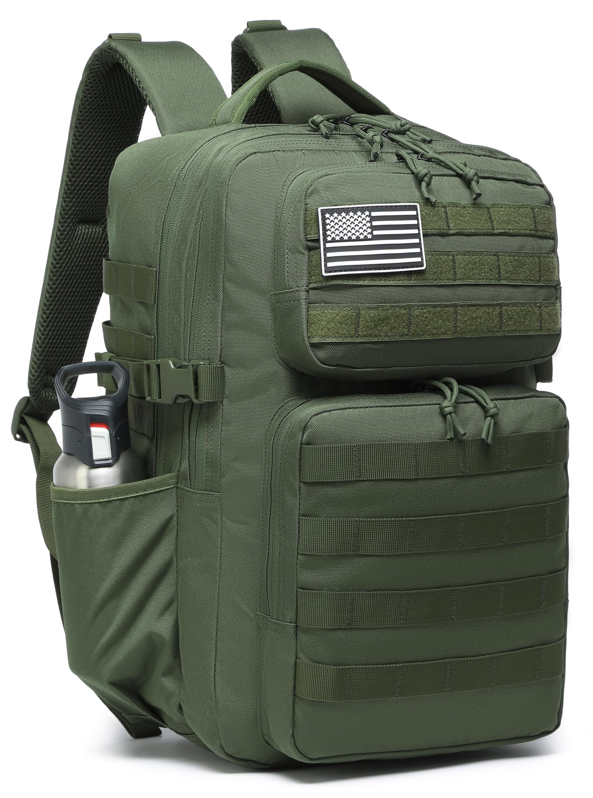 Wotony Military Tactical Backpack for Men Waterproof Daypack 3 Day Assault Pack Molle Bag with Water Bottle Holder (Military green, 35L)