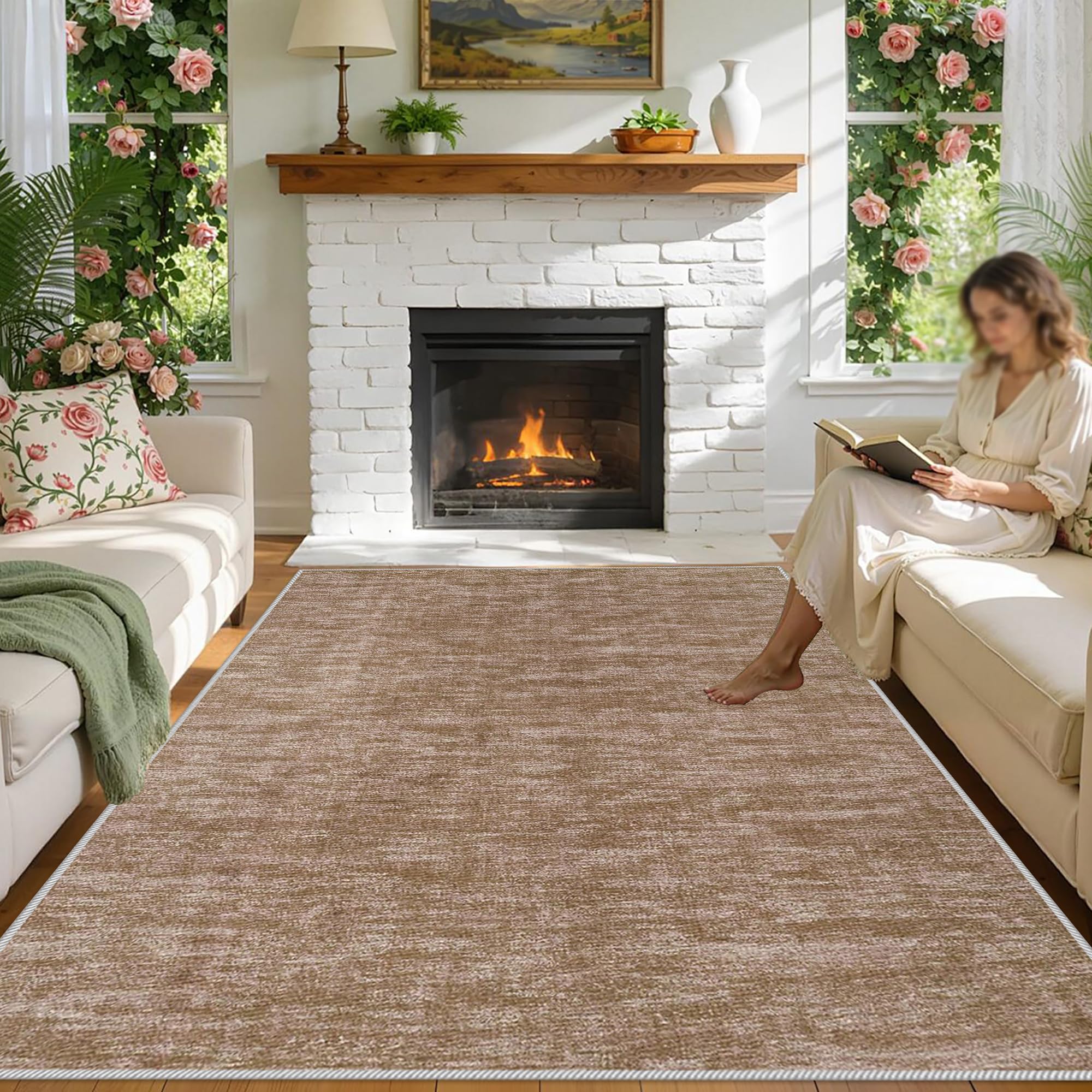 Tapis poil court de salon lavable en machine 200 x 280 cm pour bureau et séjour