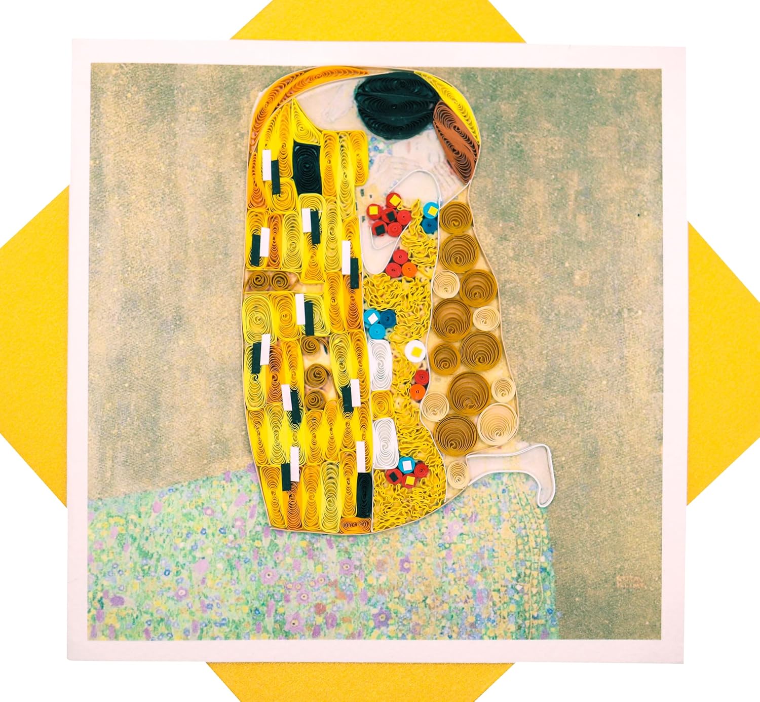 GREENHANDSHAKE Gustave Klimt Kiss, 1907-1908 Quilling Art Greeting Card,Design Greeting Card for Birthday, Valentine's Day, Get Well, All Occasion. Framable Artwork for Art Lovers
