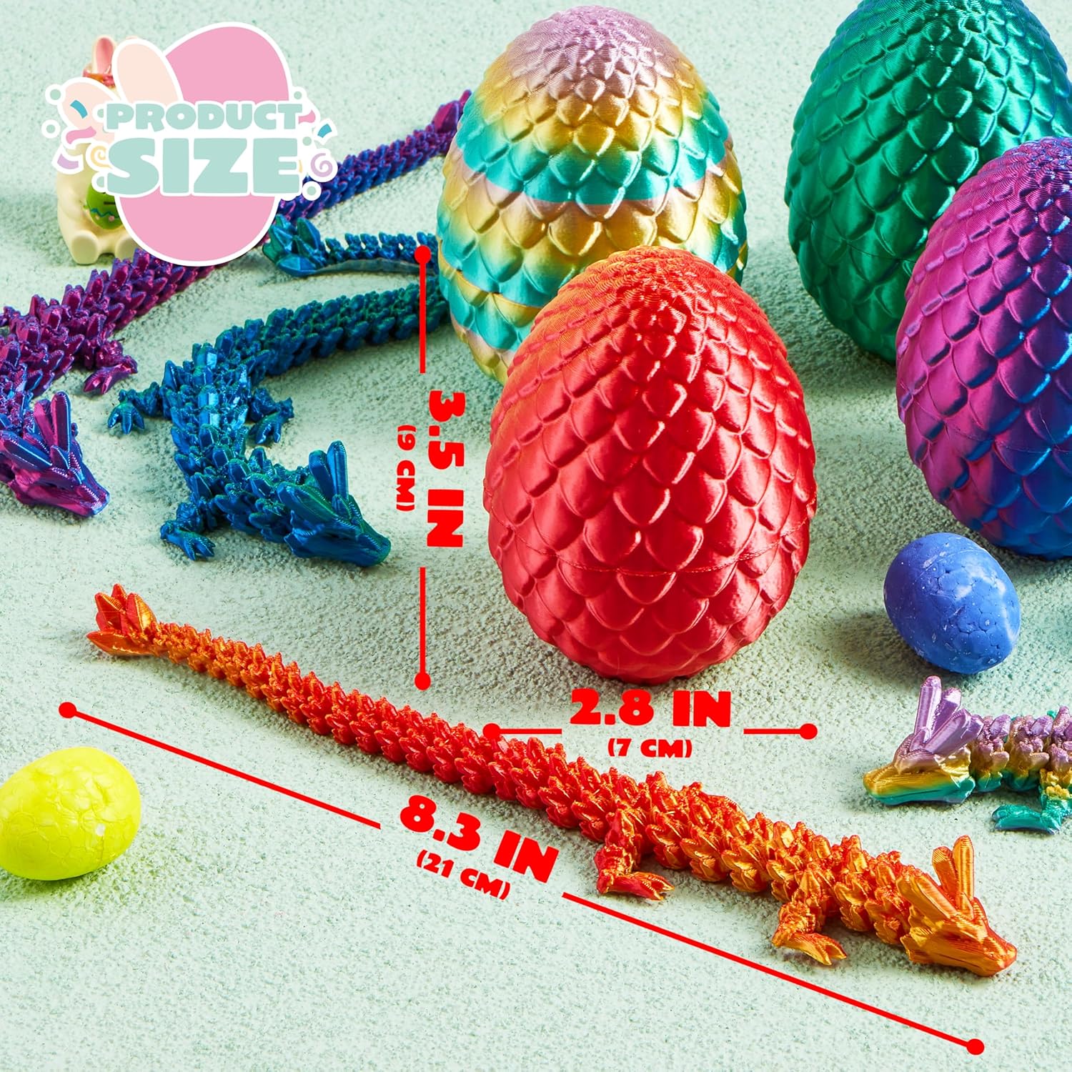 JOYIN 4 Pcs 3D Printed Dragon Eggs with Laser Dragon, Cool Articulated Toys for Kids Christmas Stuffers Party Favor, Magic Fidget Toy Classroom Prize Gift for Boys Teen Girls (Purple+Blue+Red+Rainbow)