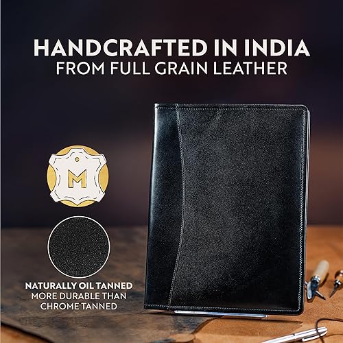 Vista 5 de Portafolio de cuero organizador profesional Padfolio - Carpeta de currículum con bolígrafo de lujo, elegante folio de documentos para escribir