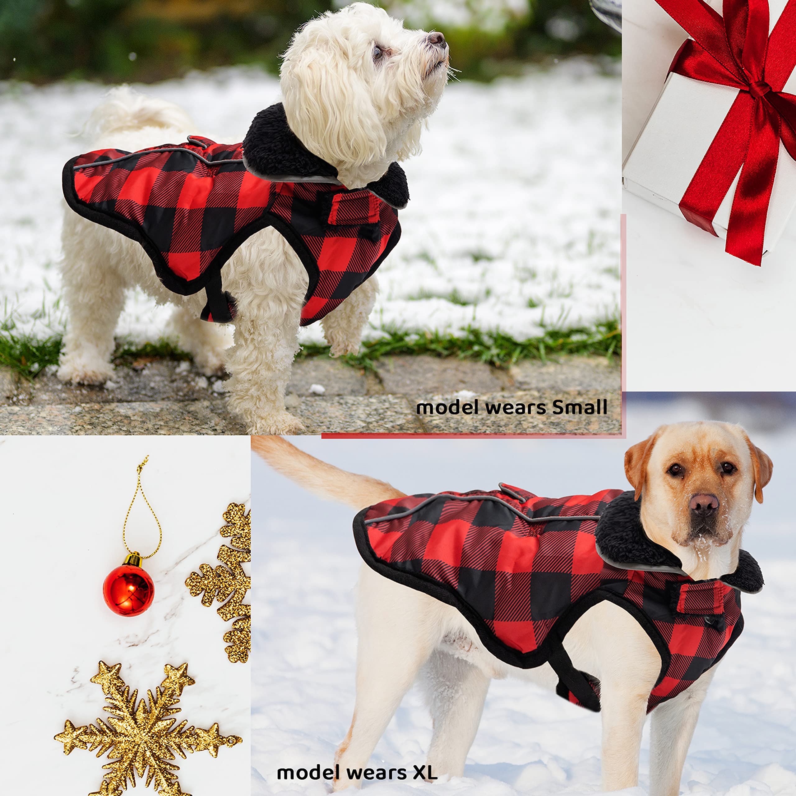 Abrigo de invierno para perro, ropa de forro polar cálido para lluvia, nieve, viento, clima frío, reflectante, ajustable, acogedor, impermeable, resistente al viento, con agujero para correa para