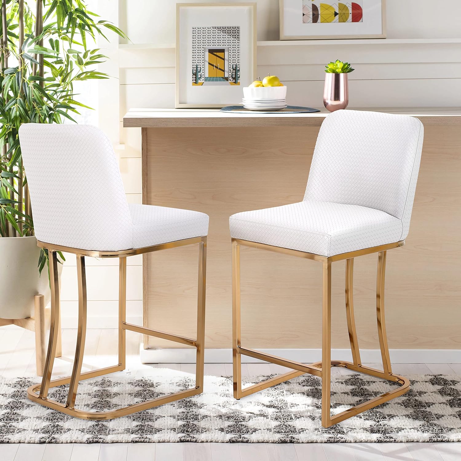 Erste!Bravo Creamy White Counter Height Bar Stools Set of 2