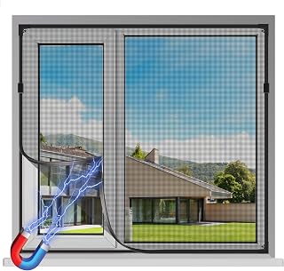 UtauHom Magnetic Window Screen 23x32in Adjustable DIY Replacement - No Drill Cut-to-Fit Black Fiberglass Mesh for Sliding Swing Windows