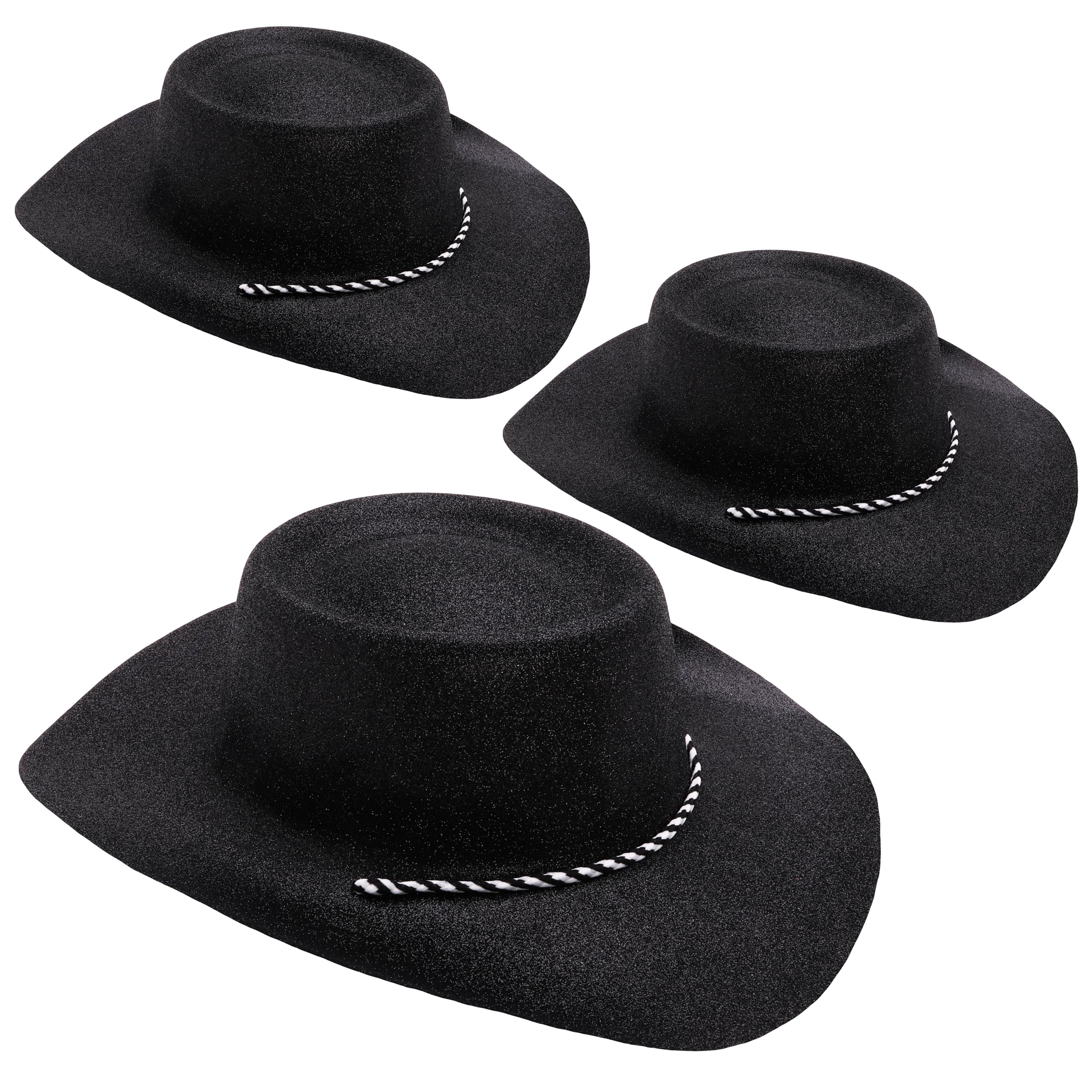 Toyland Paquete de 3 sombreros de vaquero con purpurina de 34 cm (13 pulgadas) - Accesorios para festivales, conciertos, disfraces y despedidas de soltera - 10 colores disponibles