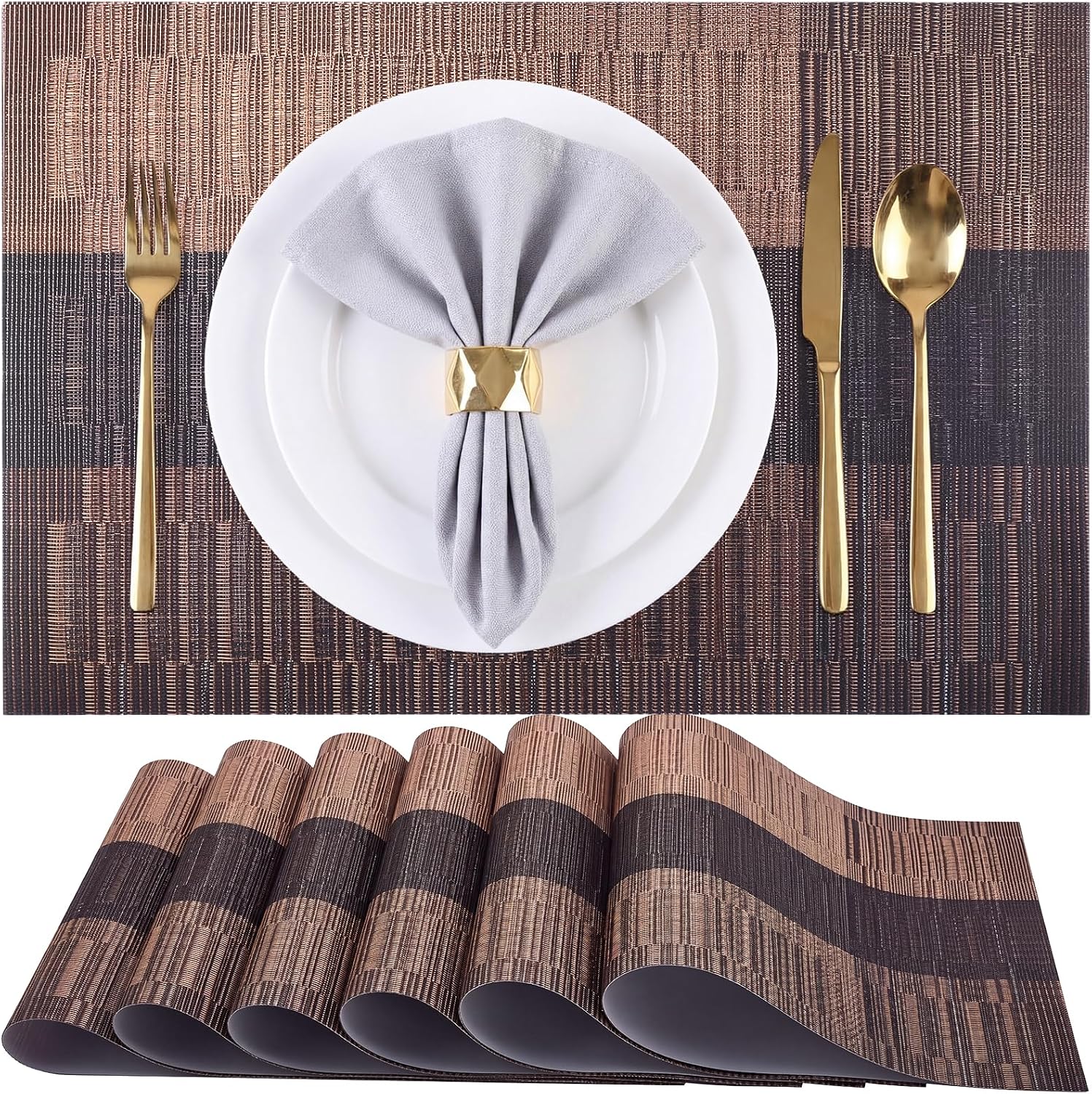 Fainne 150 Pcs Disposable Burlap Printed Paper Place Mats 11 x 17 Inch Chargers Placemat Rectangle Rustic Placemat for Farmhouse Table Setting Kitchen Dinner Party Decor (Blackish Brown,Retro)