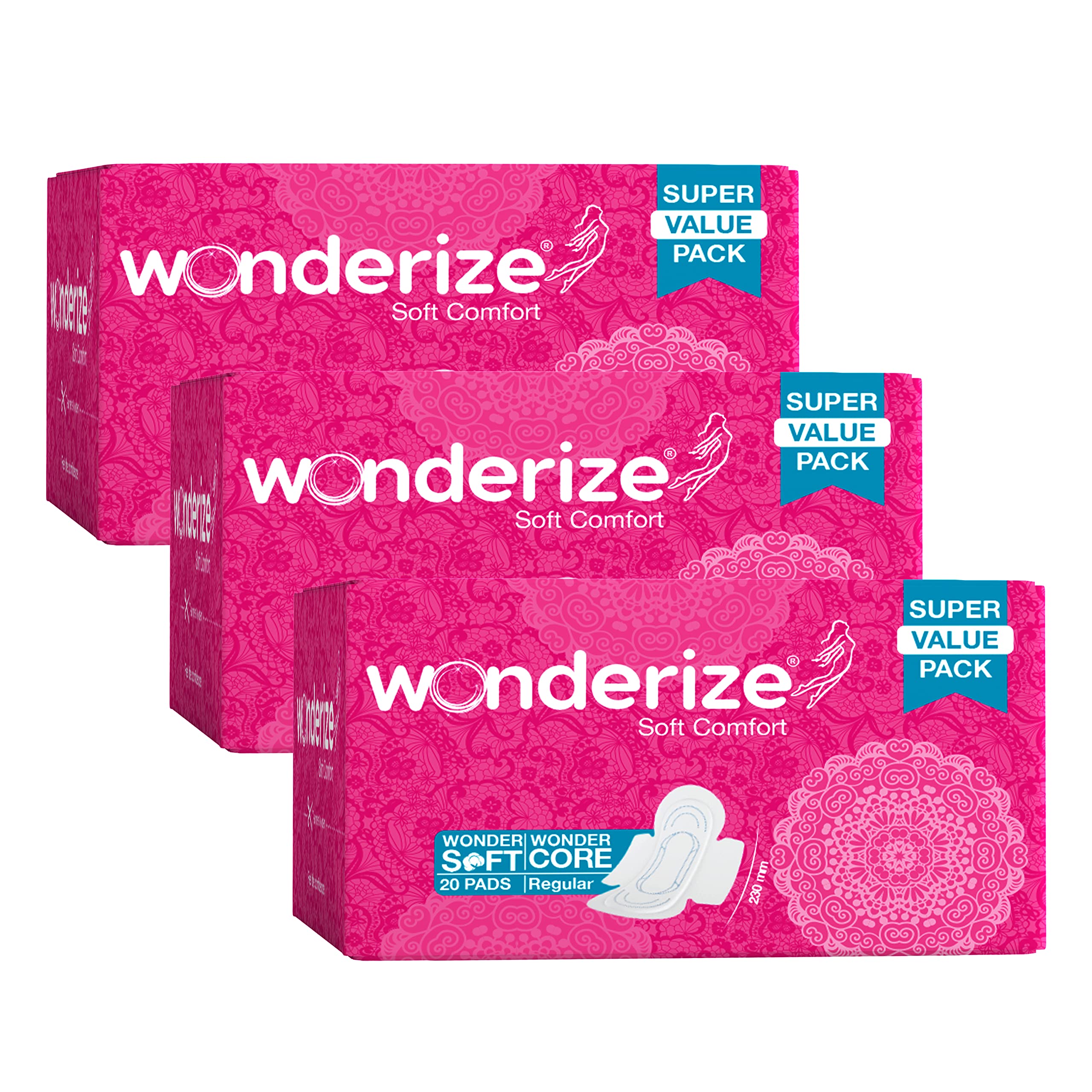 Wonderize Soft Comfort Cotton Sanitary Napkins for Women 60 Pads (Combo of 3) Size Regular 230mm, Super Saver Pack (Regular (60 Count)) (B0BQYXKNBC) Amazon Price History, Amazon Price Tracker