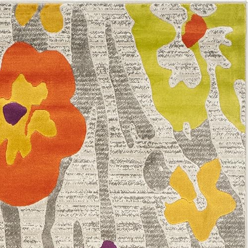 Miniatura 3 de SAFAVIEH Porcello Collection - Alfombra de área de 5.2 x 7.6 pies, gris claro y morado, diseño floral, no desprende pelusa y de fácil cuidado, ideal