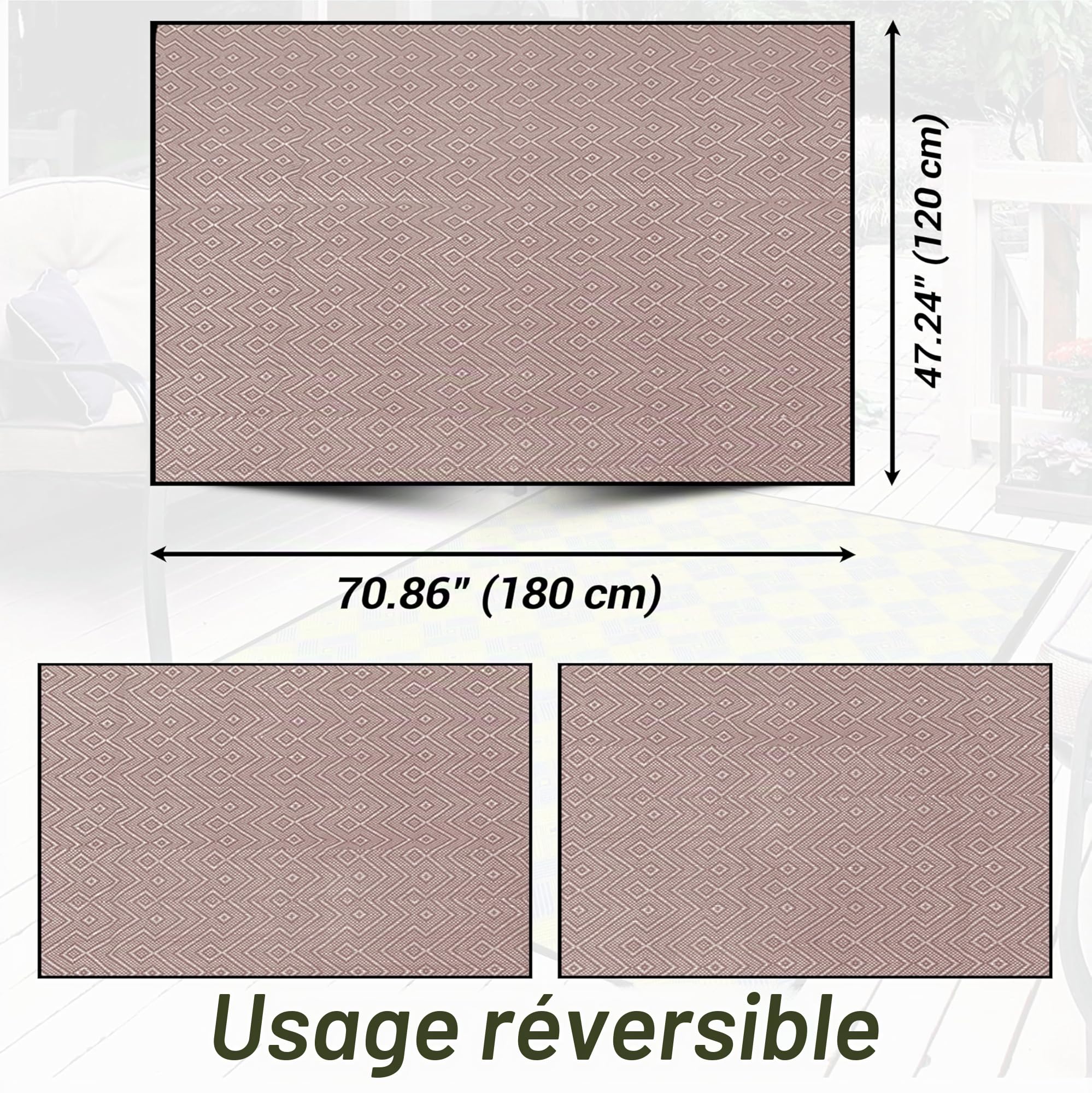 ARSUK Tapis Extérieur en Plastique, 180x120 cm Grand, Tapis pour Terrasse, Jardin, Plage, Camping, Balcon, Terrasse Bois, Cour, Véranda – Lavable, Portable, Confortable, Résistant et Anti-UV