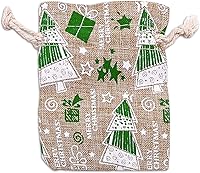 Vista 41 de TheDisplayGuys - Paquete de 12 bolsas de regalo de lona de yute reutilizables de 6 x 8 pulgadas con cordones (estrellas blancas, medianas)