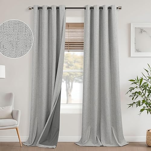 Miniatura 41 de Cortinas opacas de lino blanco de 84 pulgadas de largo, juego de 2 paneles, cortinas opacas con aislamiento térmico que oscurecen la habitación con