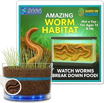 ES EVVIVA SCIENCES Worm Habitat Kit - Transparent Ecosystem Learning Container for Worm Observation and Soil Layer Studies - Composting Science Projects and Lab Use - Intended for Ages 15 & Older