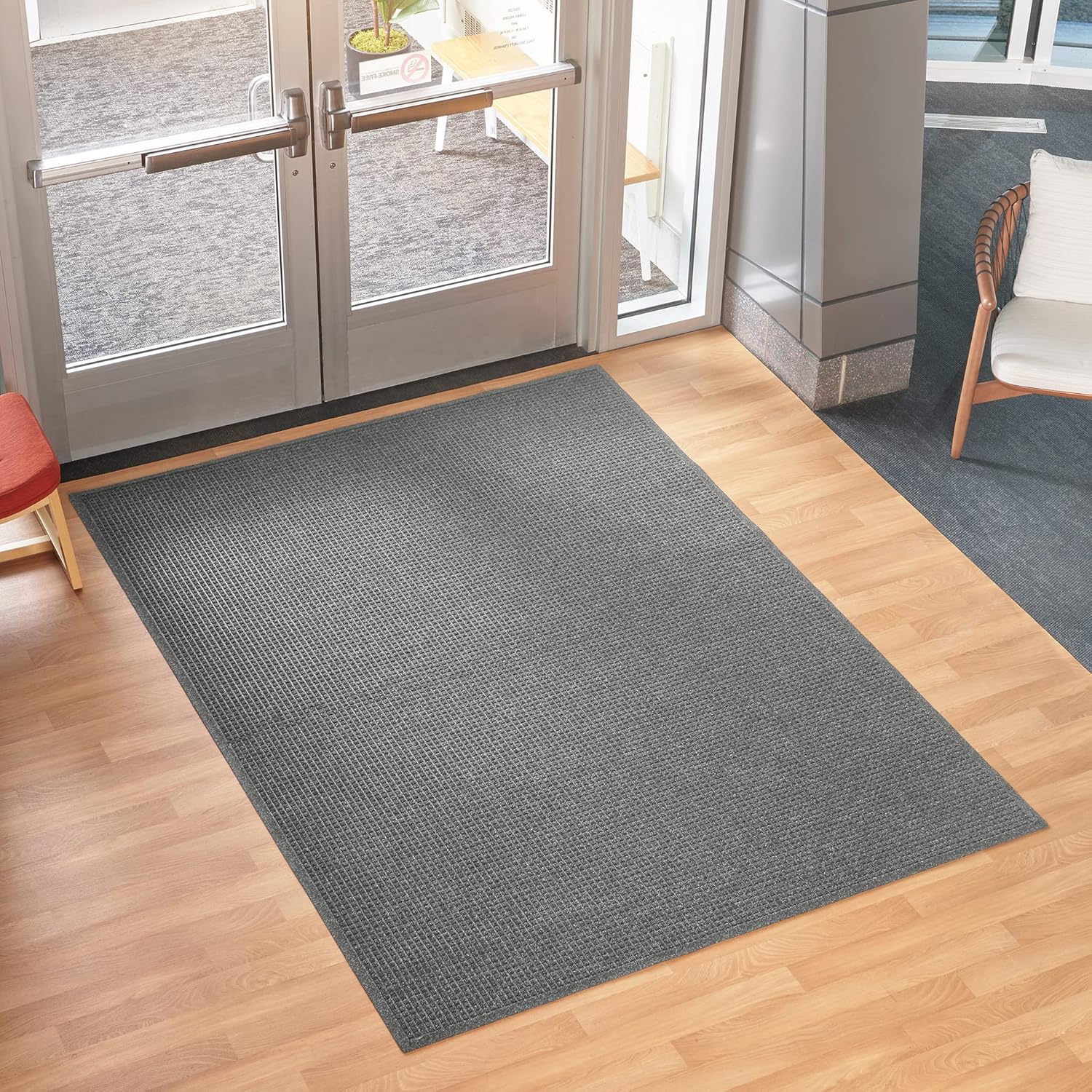 Consolidated Plastics Aquasorb Classic Indoor/Outdoor Entrance Floor Mat with Non-Slip Rubber Backing, Fabric Border, Stain Resistant and Quick Drying Commercial Grade (35 x 116, Gray)