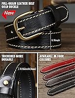 Vista 9 de Cinturones para mujer para jeans de 1.1 pulgadas de ancho, cinturones para vestidos de cuero de grano completo con hebilla dorada, caja de regalo